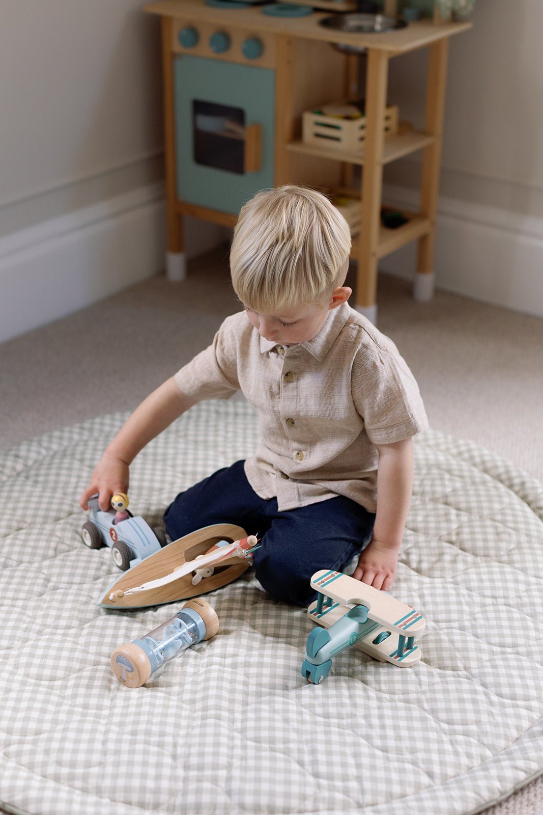 Ralphie Bear Quilted Playmat - Sage Green Gingham - Baby&More