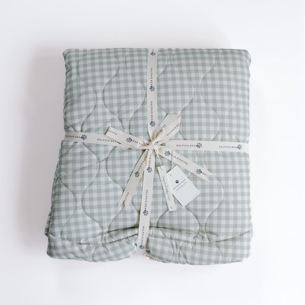 Ralphie Bear Quilted Playmat - Sage Green Gingham - Baby&More