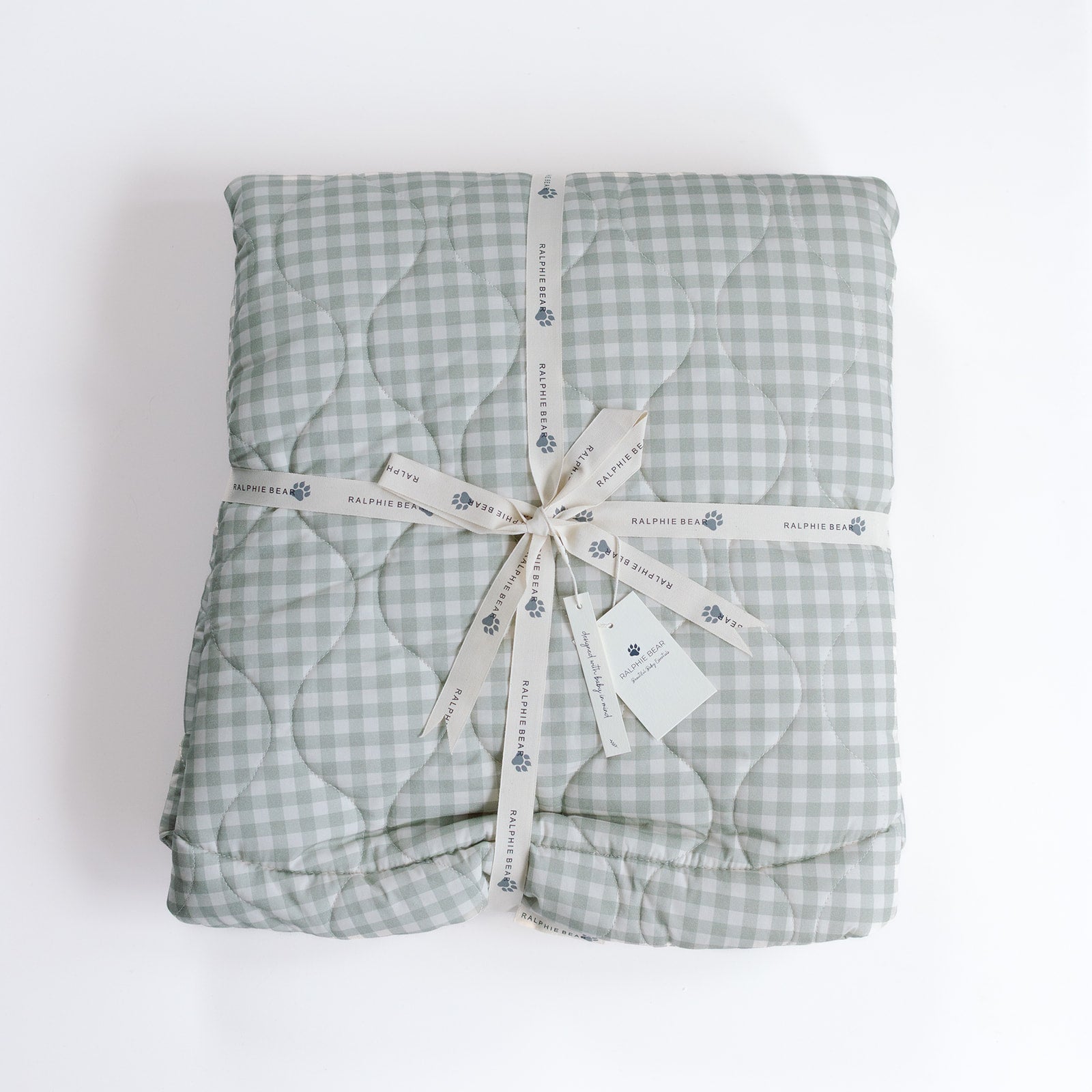 Ralphie Bear Quilted Playmat - Sage Green Gingham - Baby&More