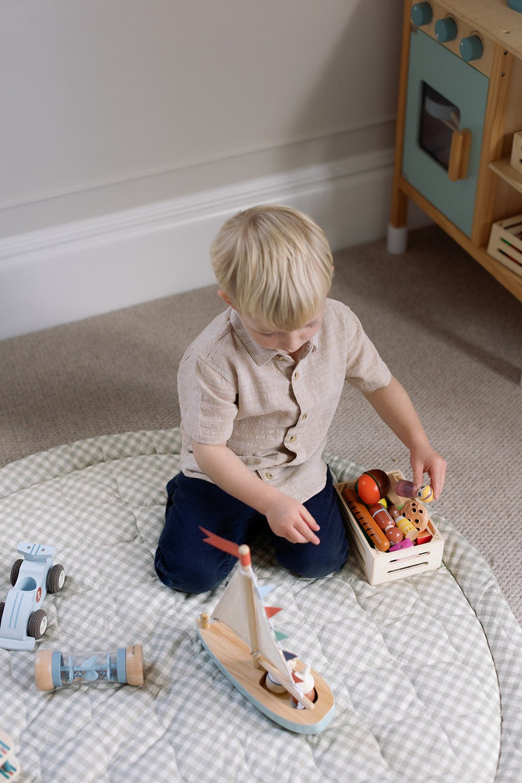 Ralphie Bear Quilted Playmat - Sage Green Gingham - Baby&More