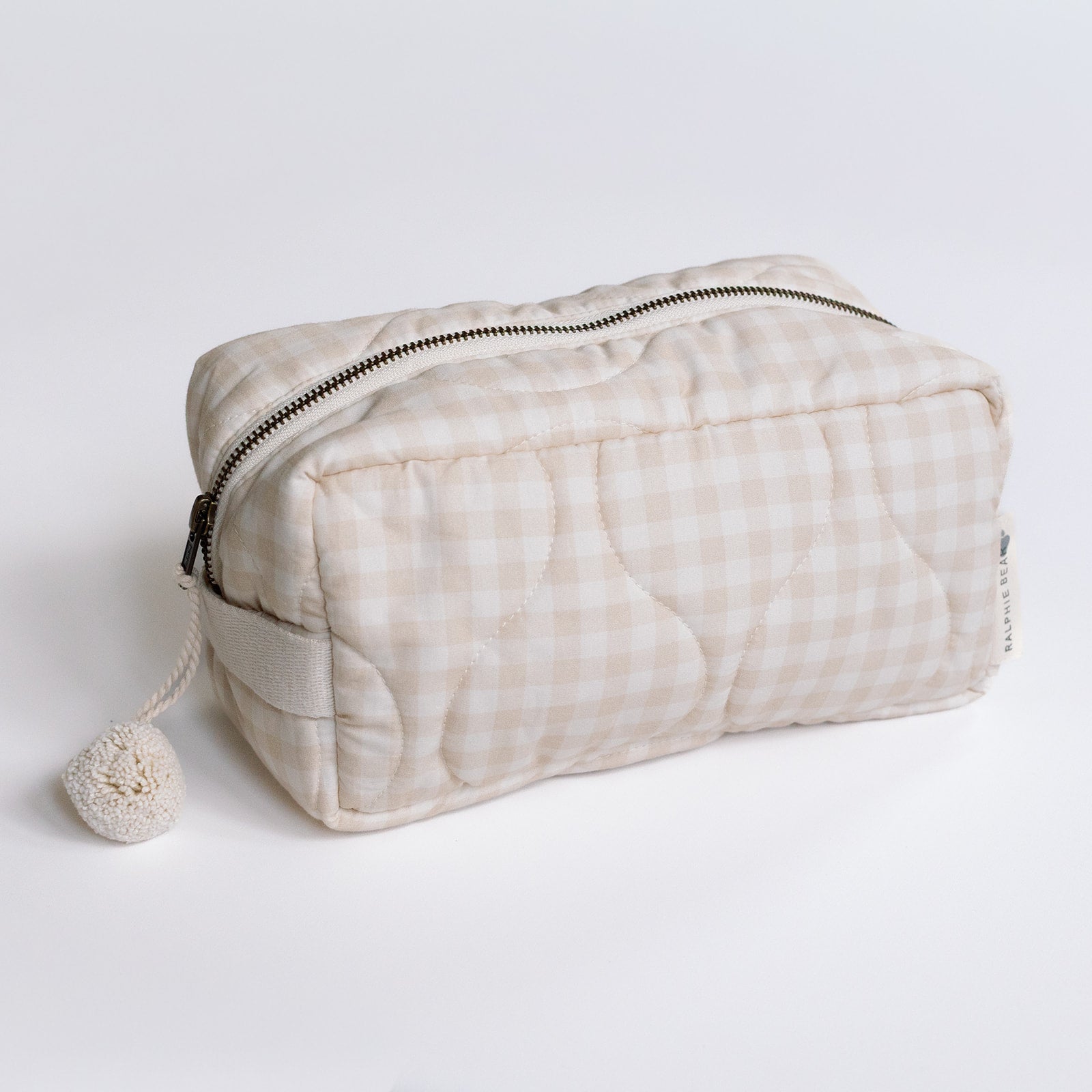 Ralphie Bear Quilted Washbag - Gingham Beige - Baby&More