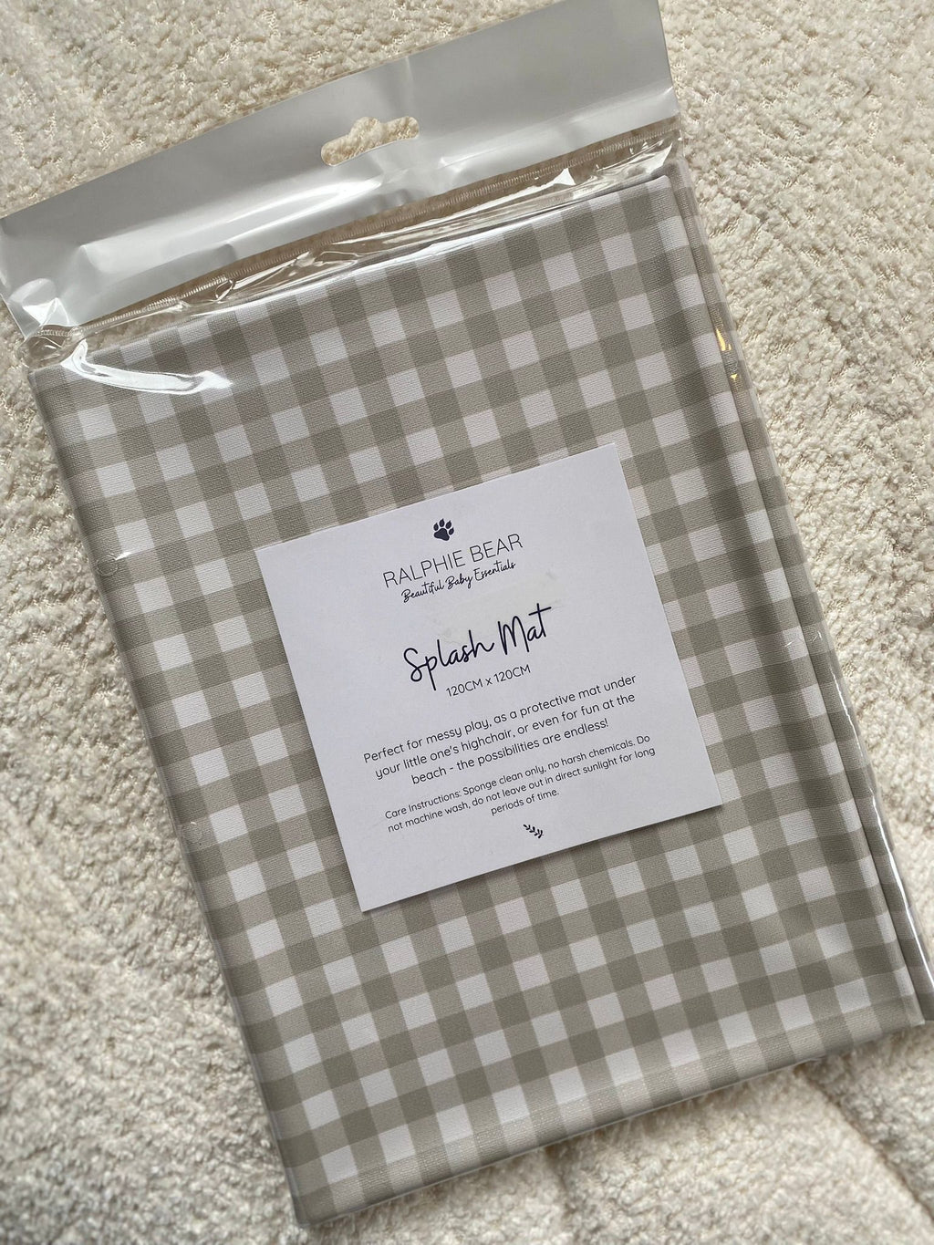 Ralphie Bear Splash Mat - Gingham Sage - Baby&More