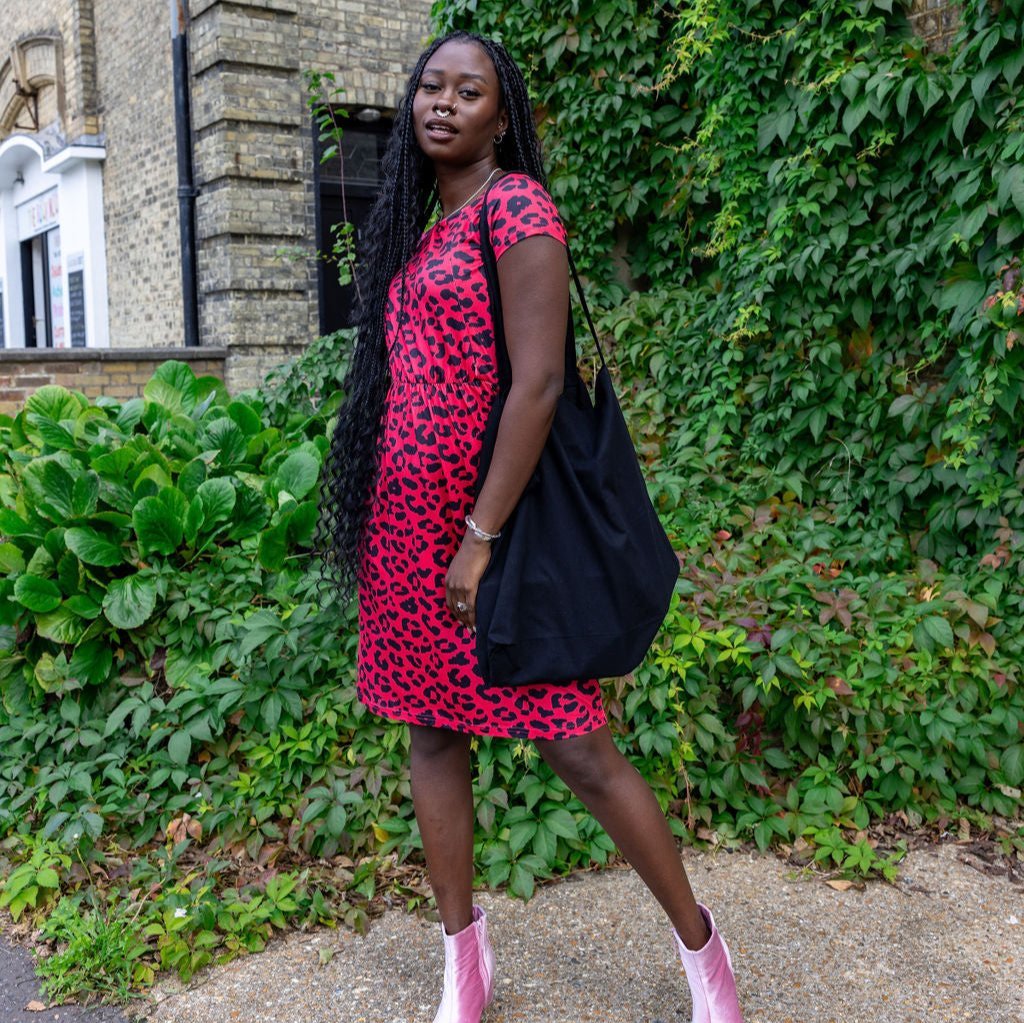 The Knee Length Breastfeeding Dress - Red Leopard