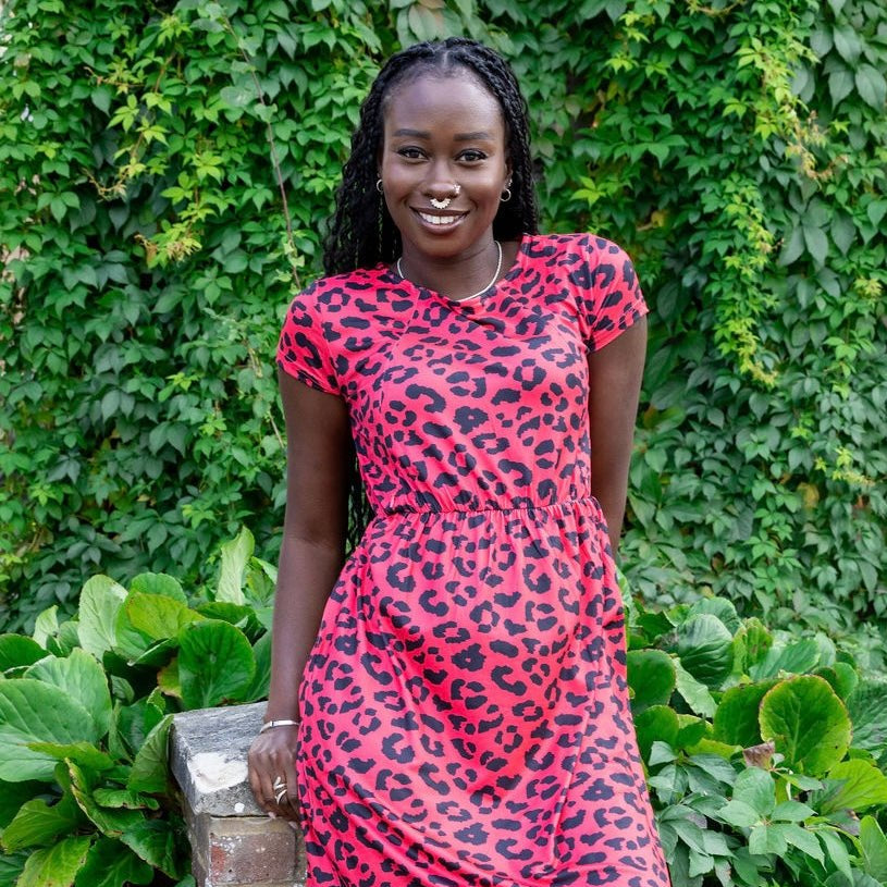 The Knee Length Breastfeeding Dress - Red Leopard