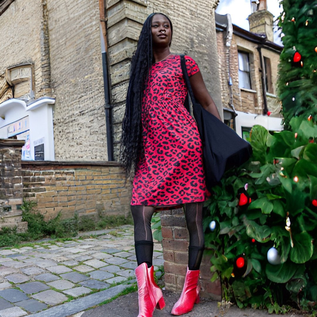 The Knee Length Breastfeeding Dress - Red Leopard