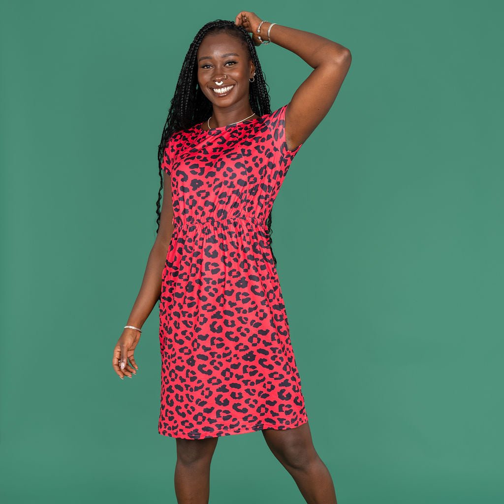 The Knee Length Breastfeeding Dress - Red Leopard