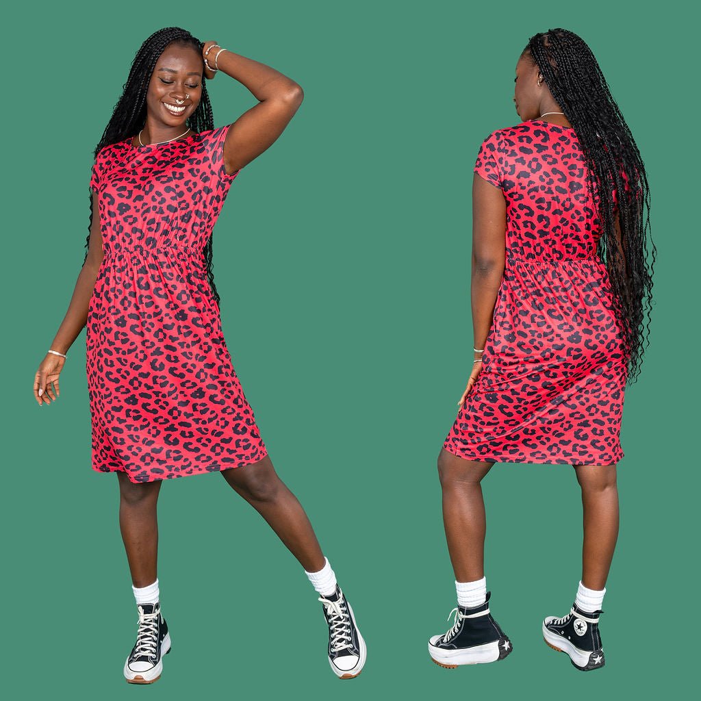 The Knee Length Breastfeeding Dress - Red Leopard