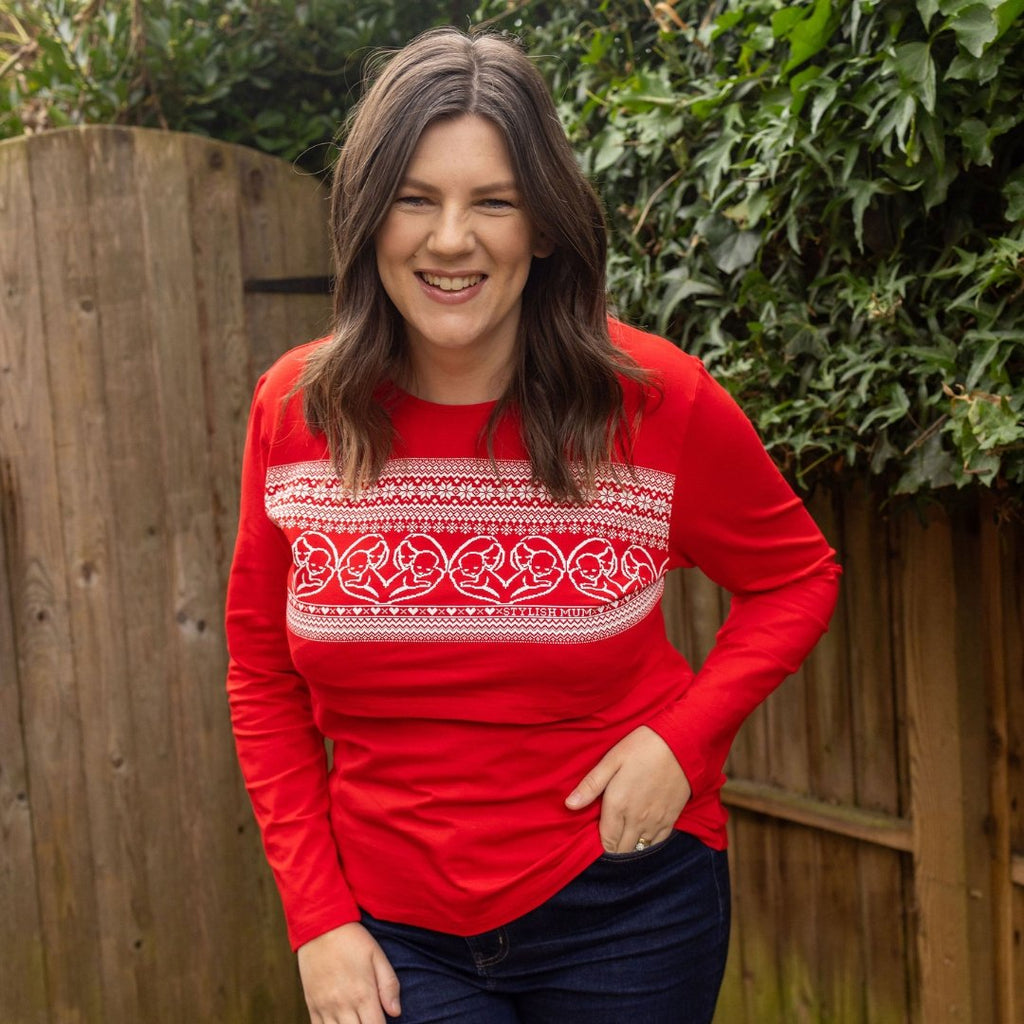 Red Festive Breastfeeding Top