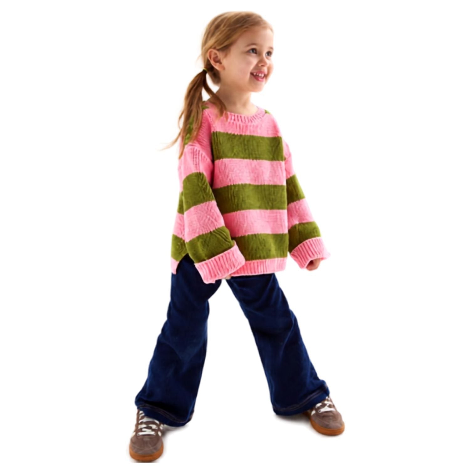 Cara & The Sky Rhiannon Kids Chunky Stripe Recycled Cotton Blend Jumper - Pink