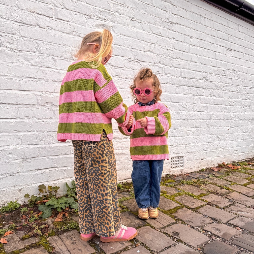 Cara & The Sky Rhiannon Kids Chunky Stripe Recycled Cotton Blend Jumper - Pink