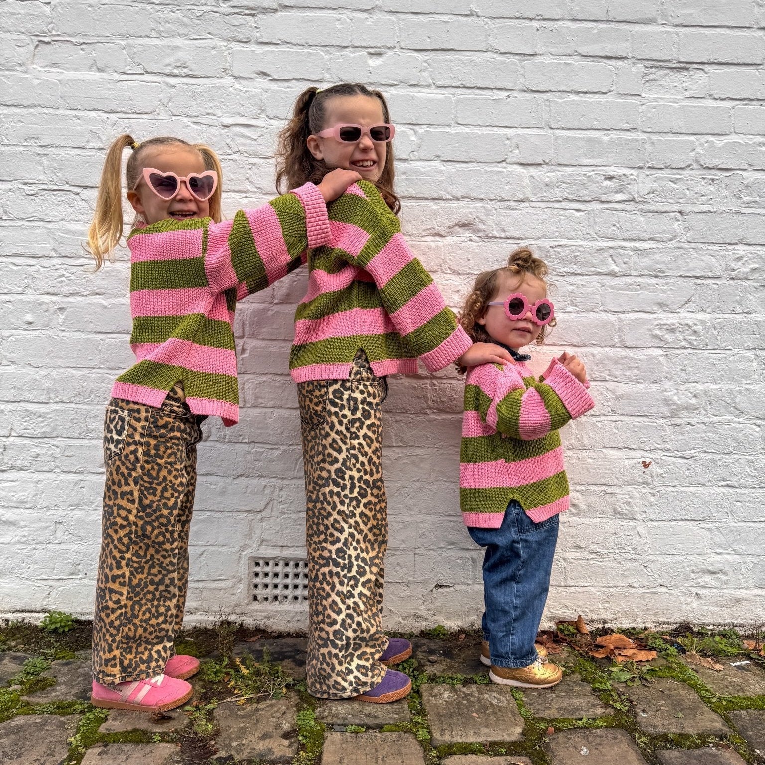 Cara & The Sky Rhiannon Kids Chunky Stripe Recycled Cotton Blend Jumper - Pink