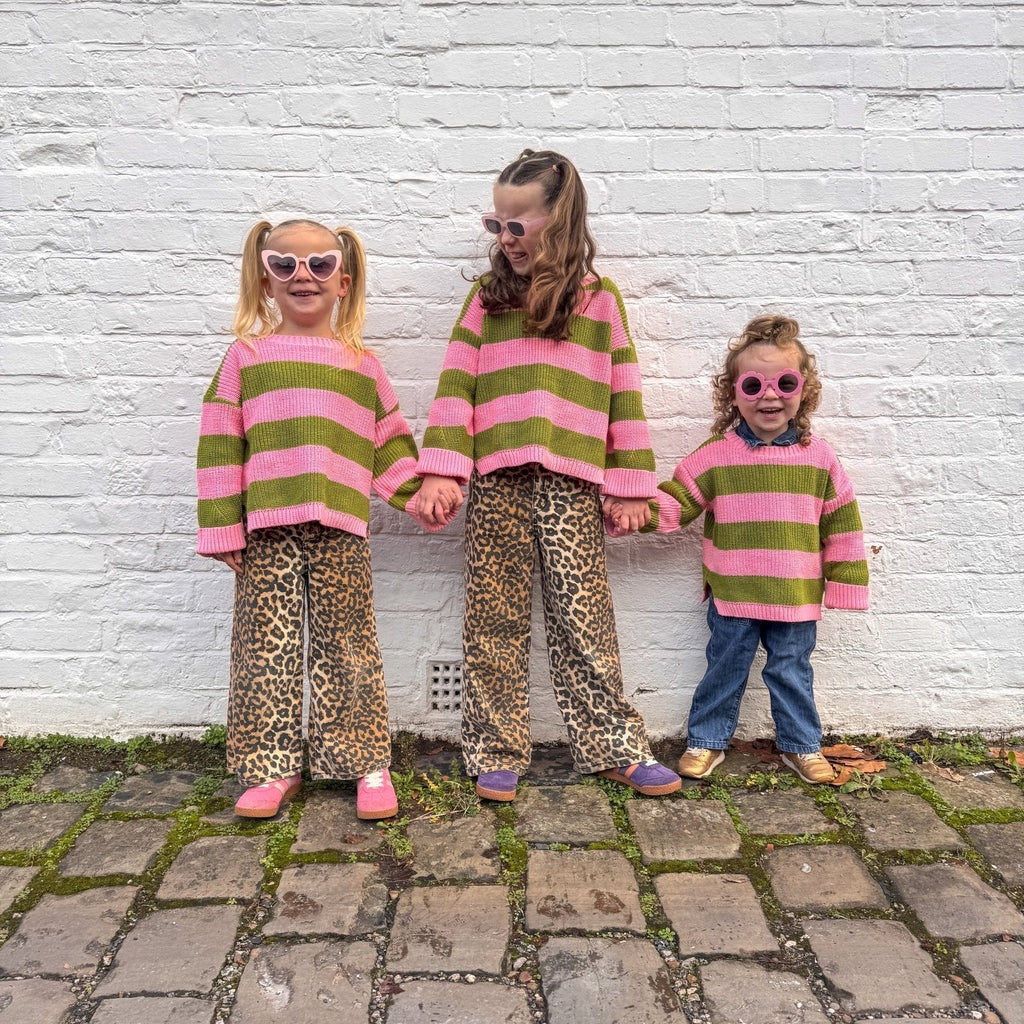 Cara & The Sky Rhiannon Kids Chunky Stripe Recycled Cotton Blend Jumper - Pink