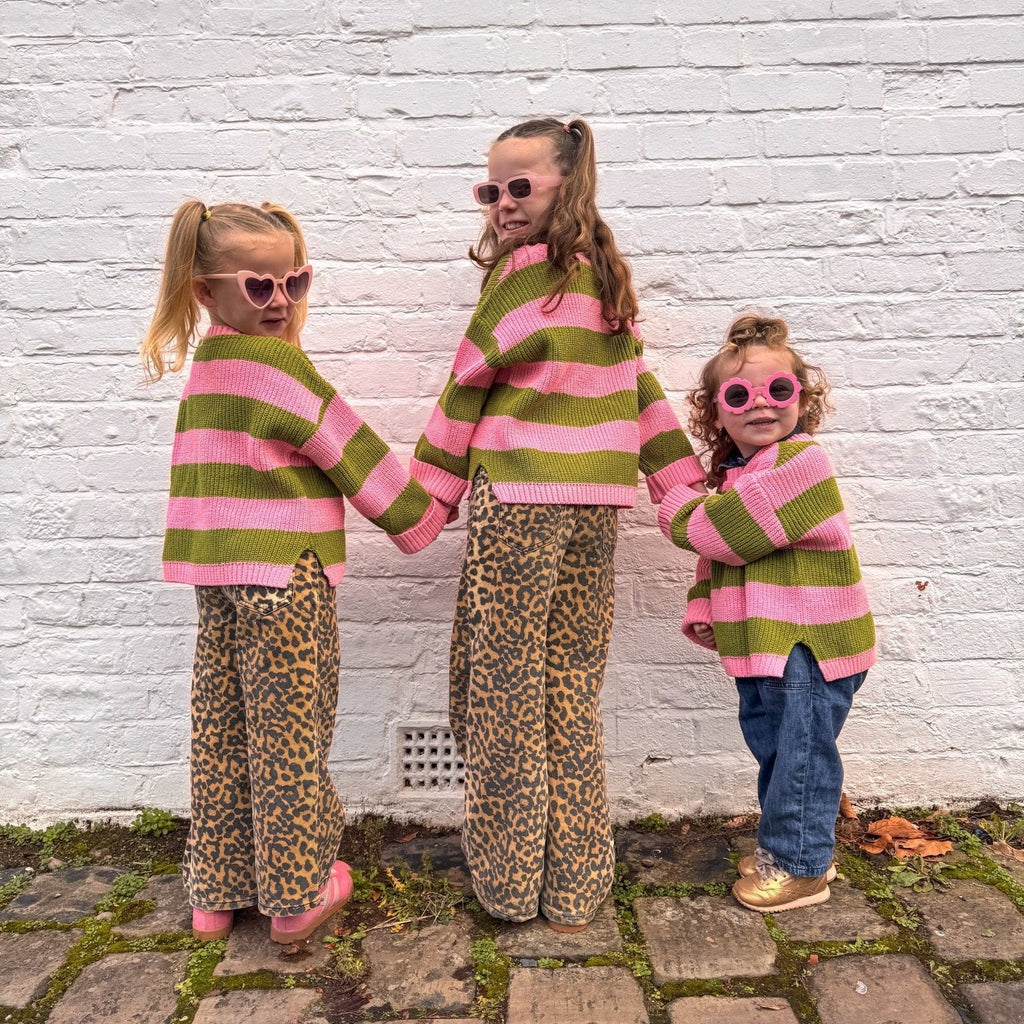 Cara & The Sky Rhiannon Kids Chunky Stripe Recycled Cotton Blend Jumper - Pink