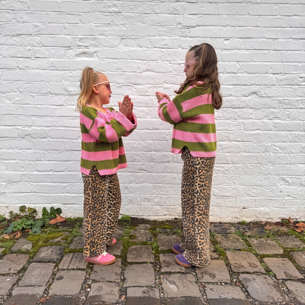 Cara & The Sky Rhiannon Kids Chunky Stripe Recycled Cotton Blend Jumper - Pink