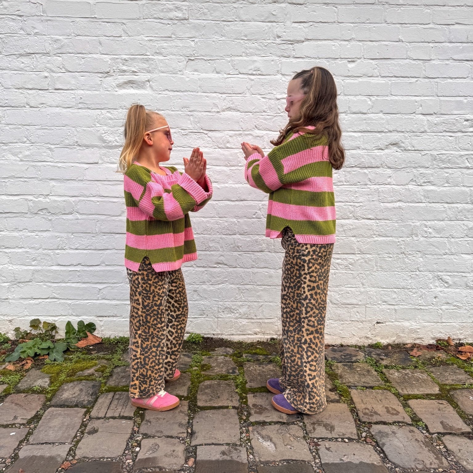 Cara & The Sky Rhiannon Kids Chunky Stripe Recycled Cotton Blend Jumper - Pink