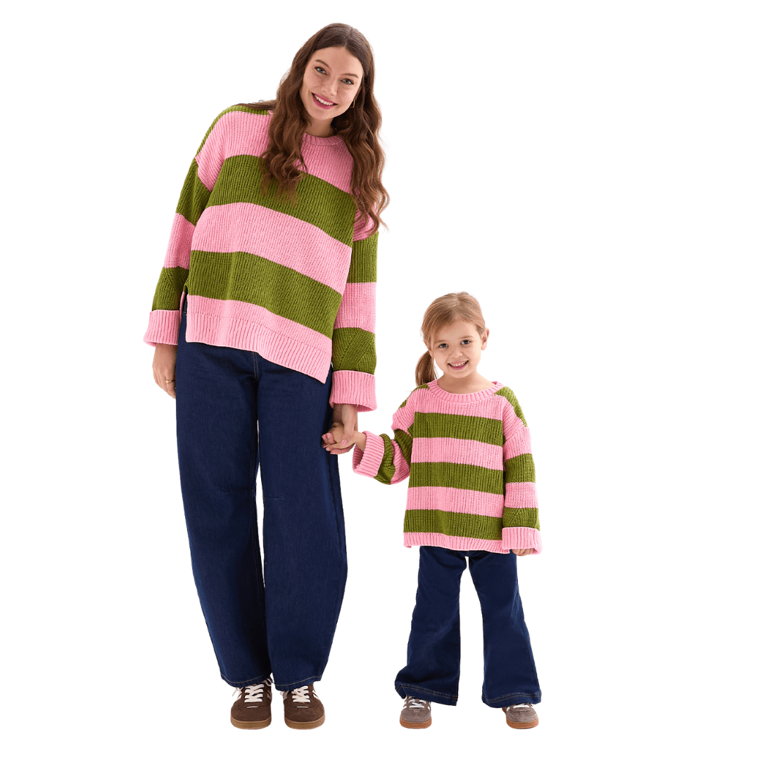 Cara & The Sky Rhiannon Kids Chunky Stripe Recycled Cotton Blend Jumper - Pink