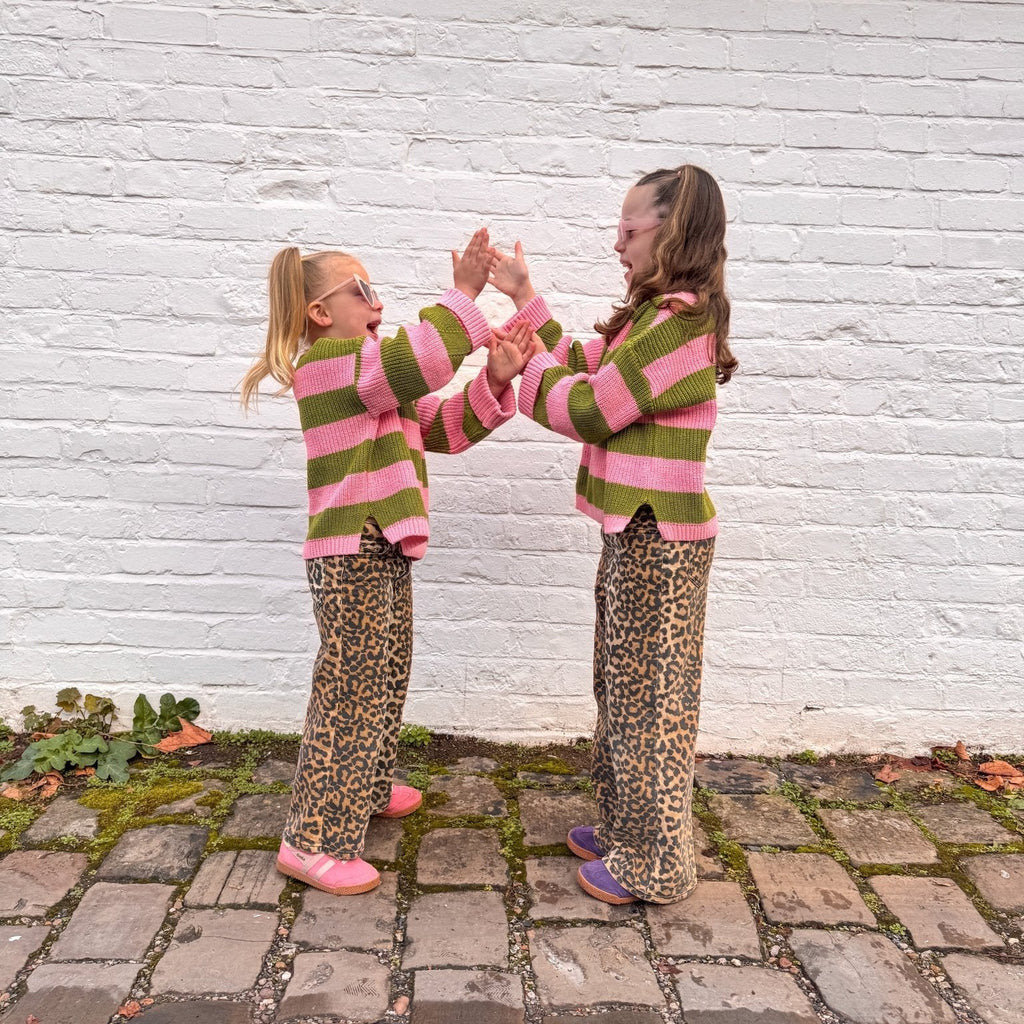 Cara & The Sky Rhiannon Kids Chunky Stripe Recycled Cotton Blend Jumper - Pink