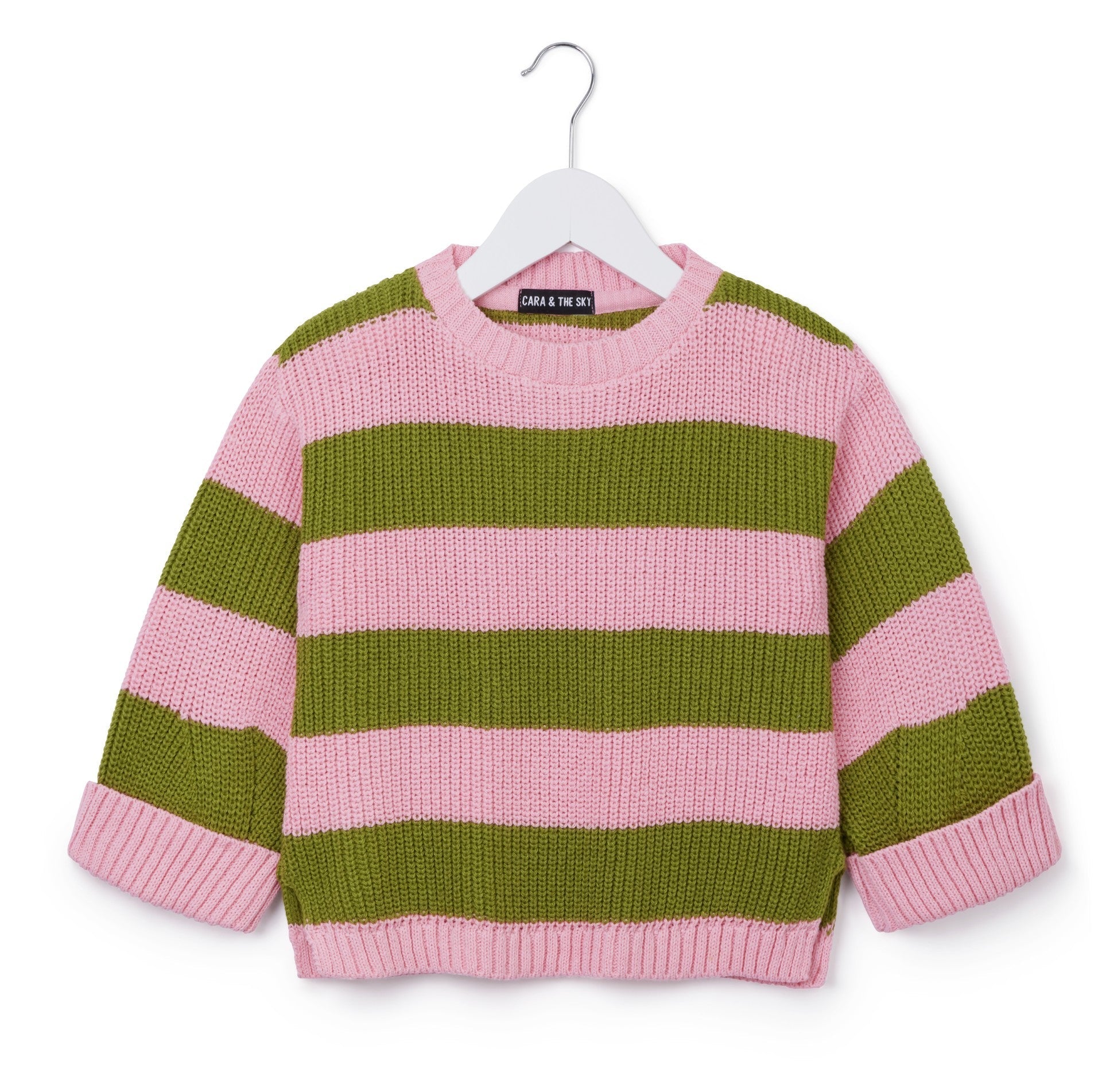 Cara & The Sky Rhiannon Kids Chunky Stripe Recycled Cotton Blend Jumper - Pink