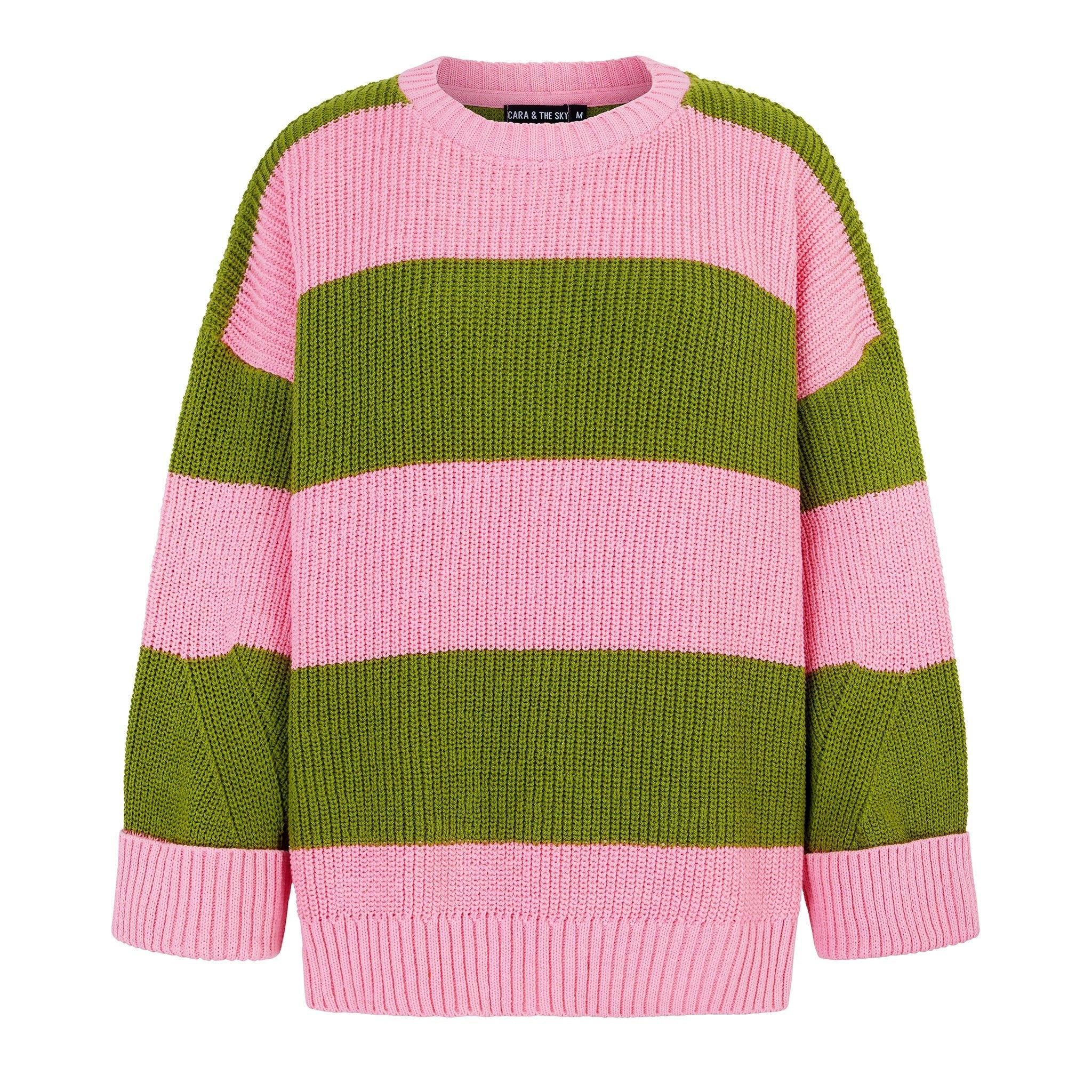 Cara & The Sky Rhiannon Recycled Cotton Blend Stripe Ladies Jumper - Pink and Green