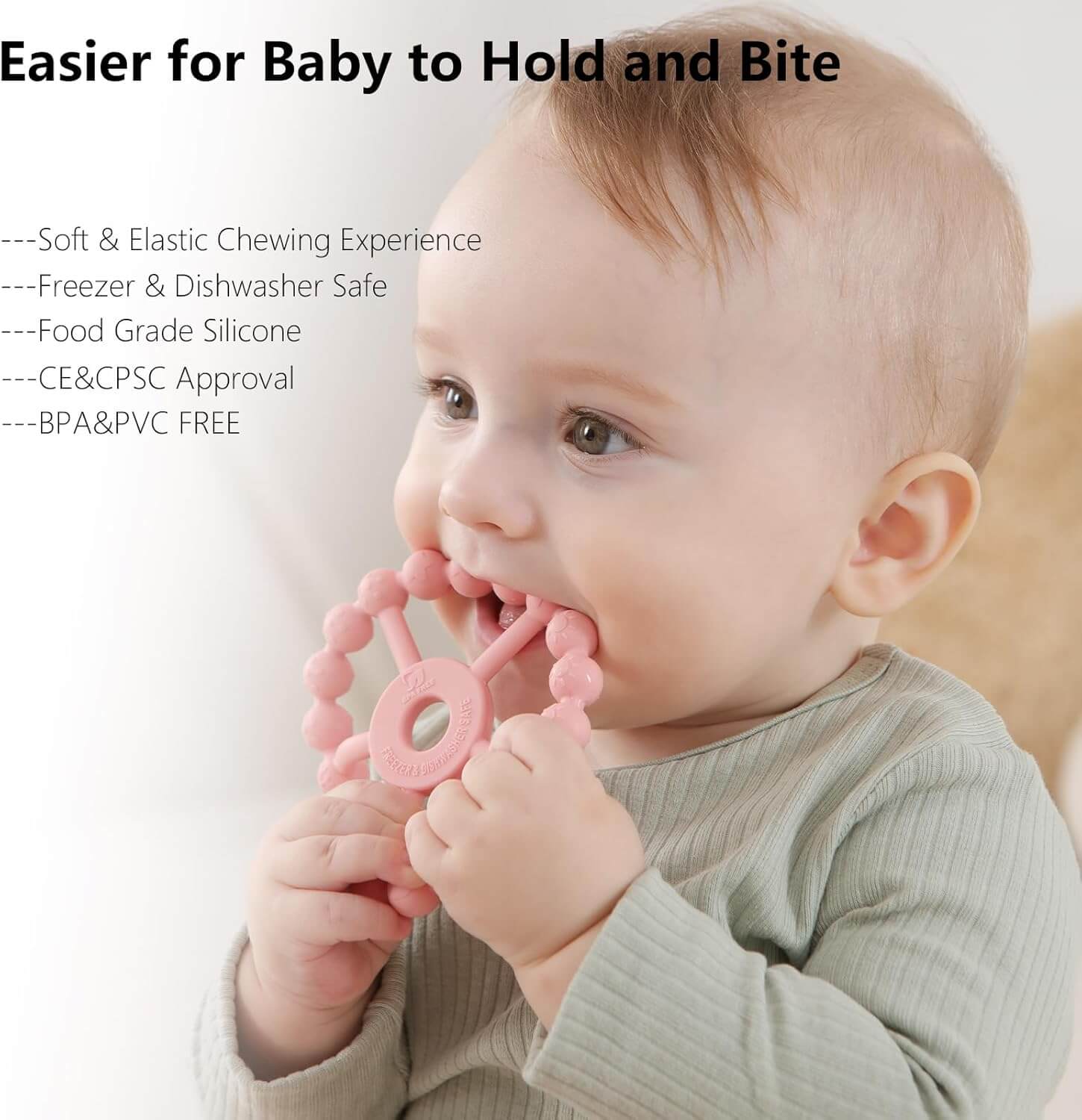 Ring Teether in Pink, Coffee and Beige - 3 Pack - Baby&More
