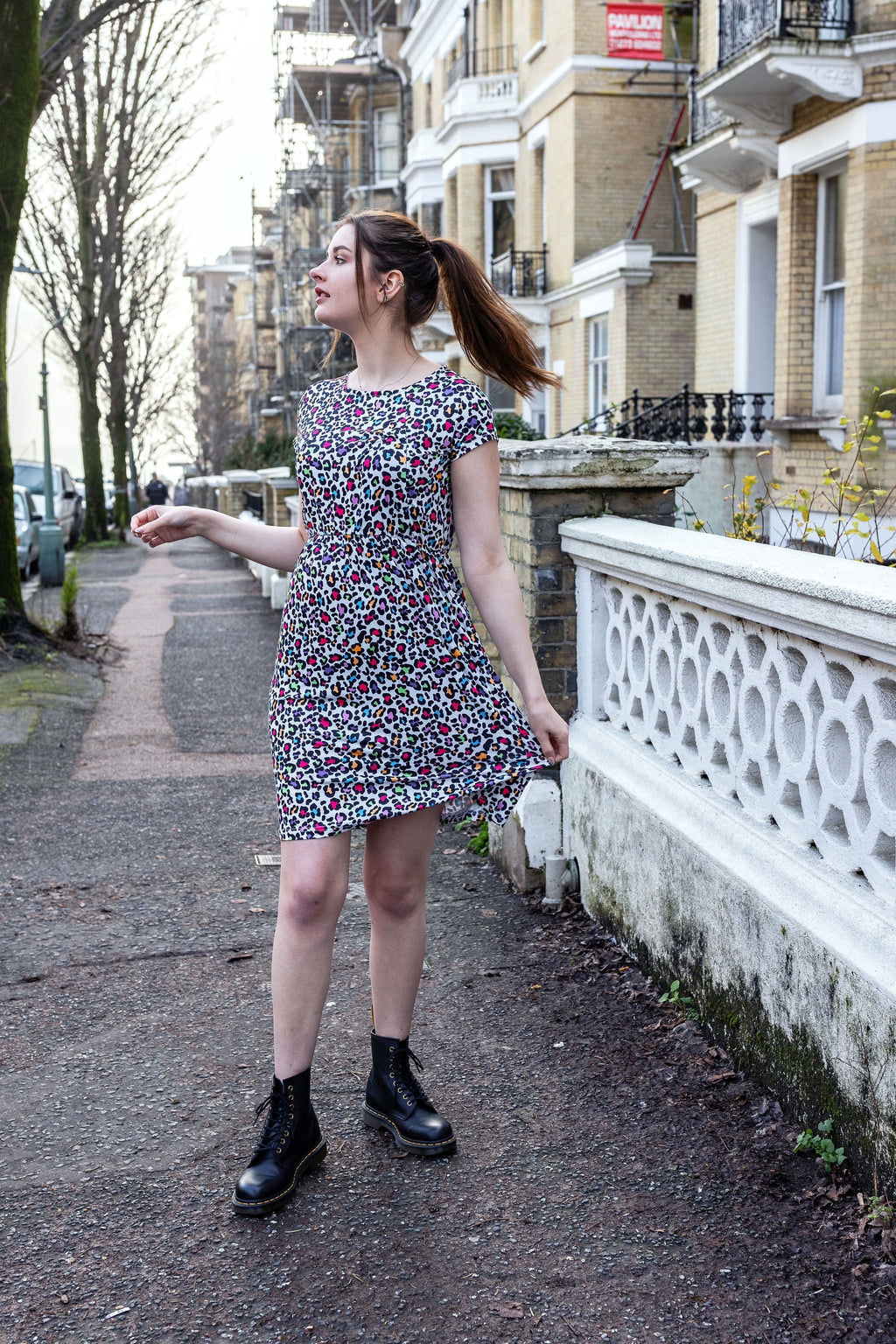 The Knee Length Breastfeeding Dress - Rainbow Leopard
