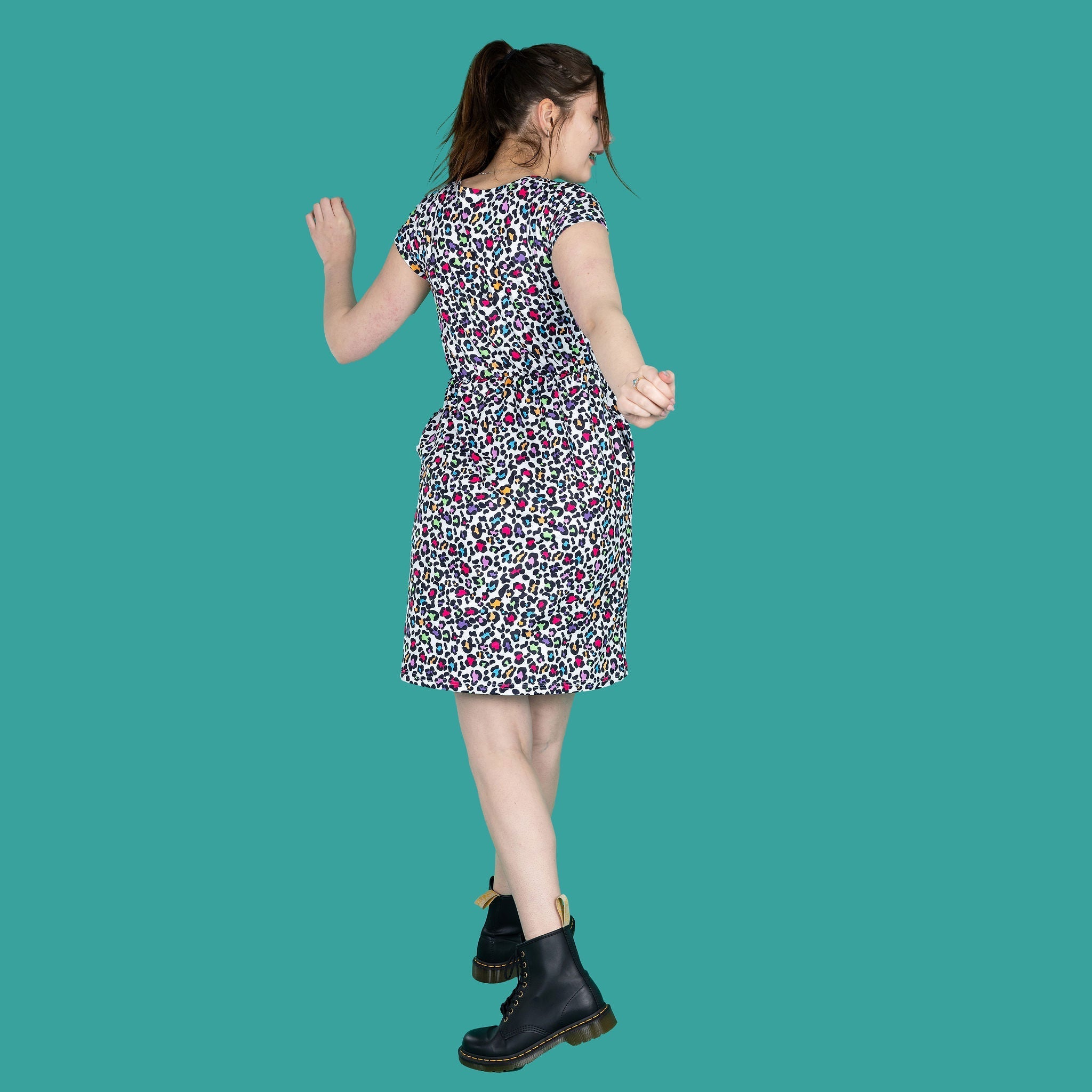 The Knee Length Breastfeeding Dress - Rainbow Leopard