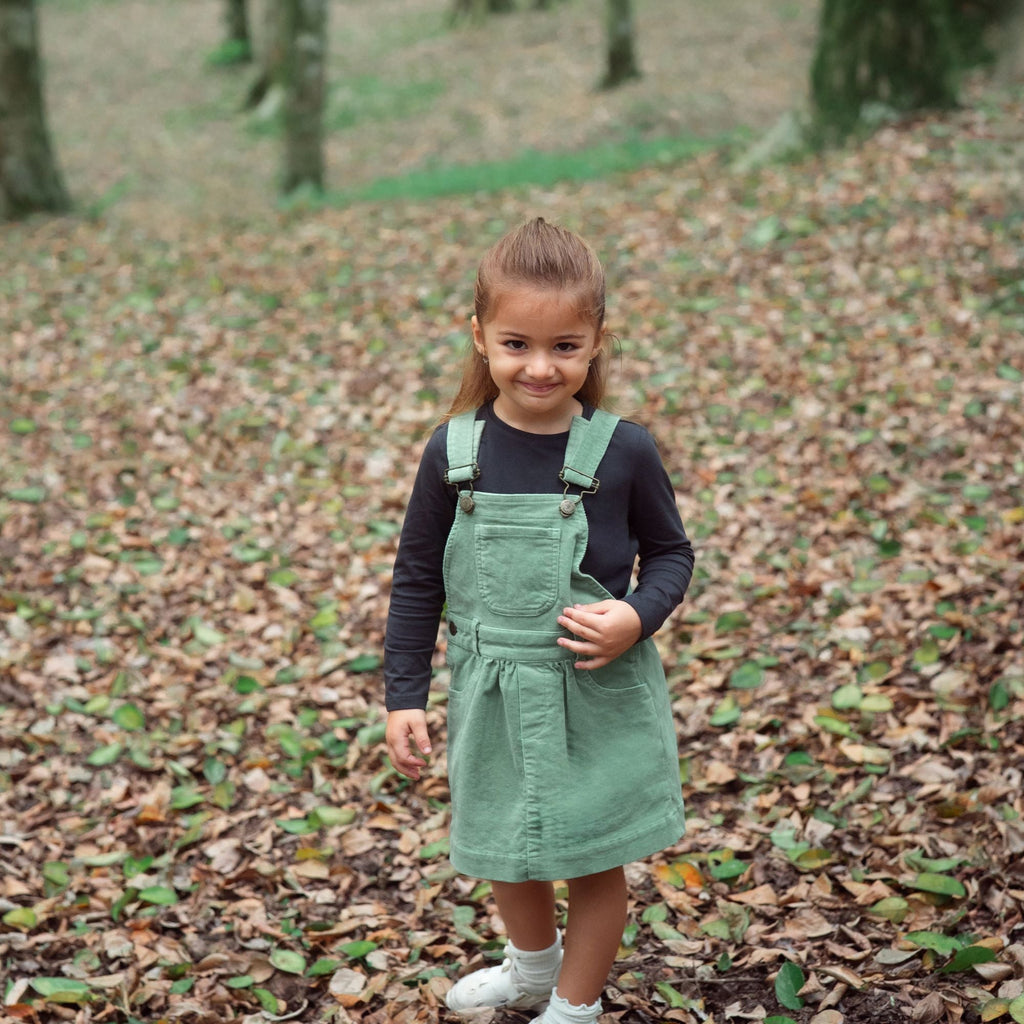 Dotty Dungarees Corduroy Dress - Sage Green
