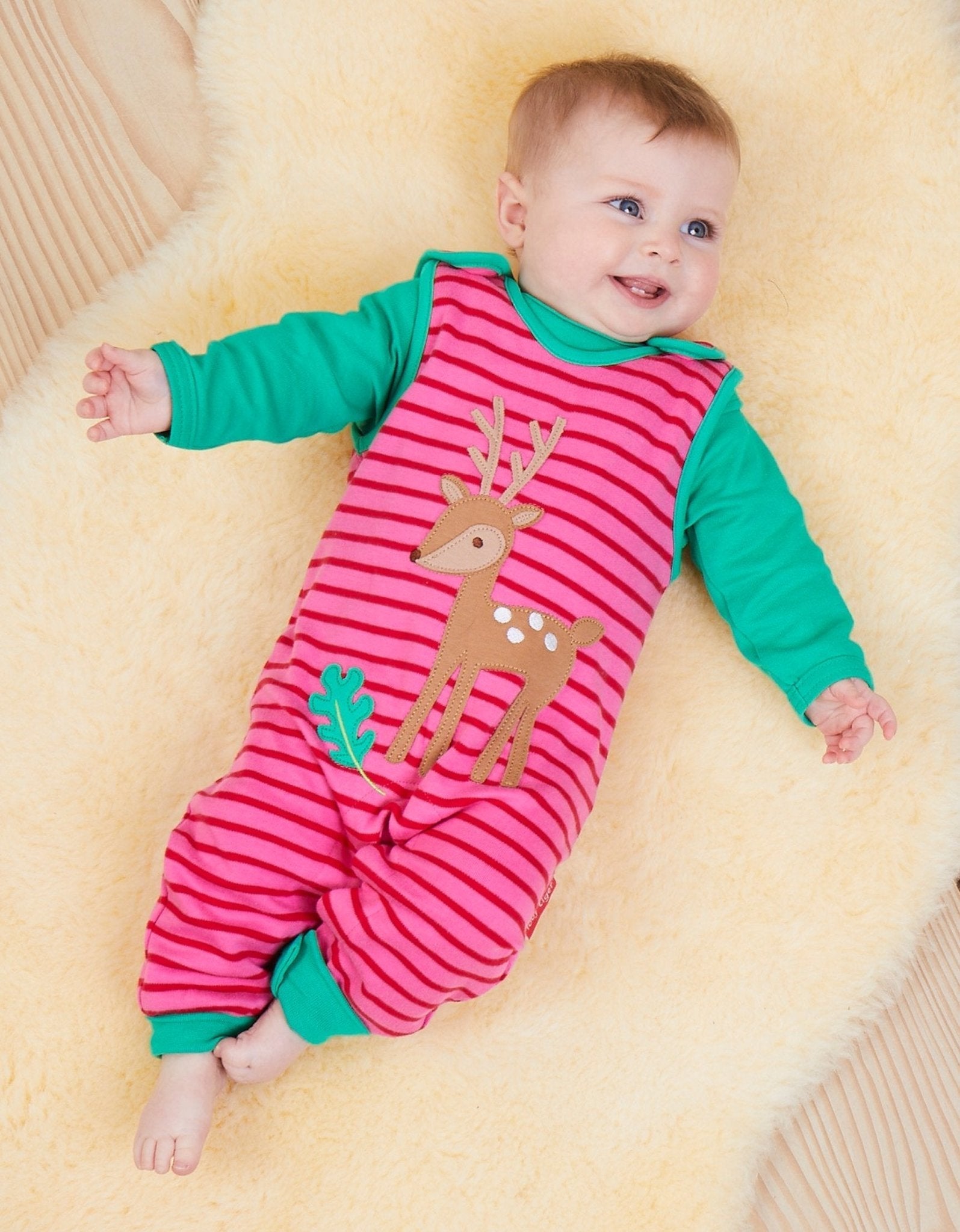 Toby Tiger Organic Applique Slungarees - Fawn
