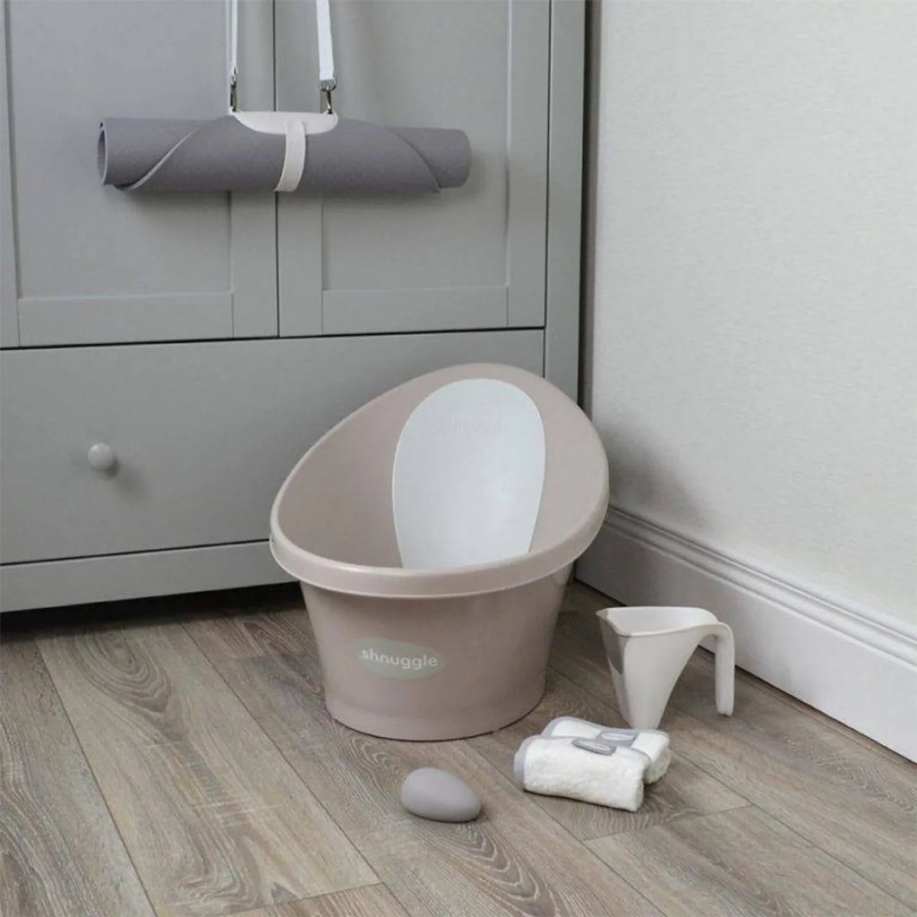 Shnuggle Newborn Baby Bath with Plug - Taupe - Baby&More