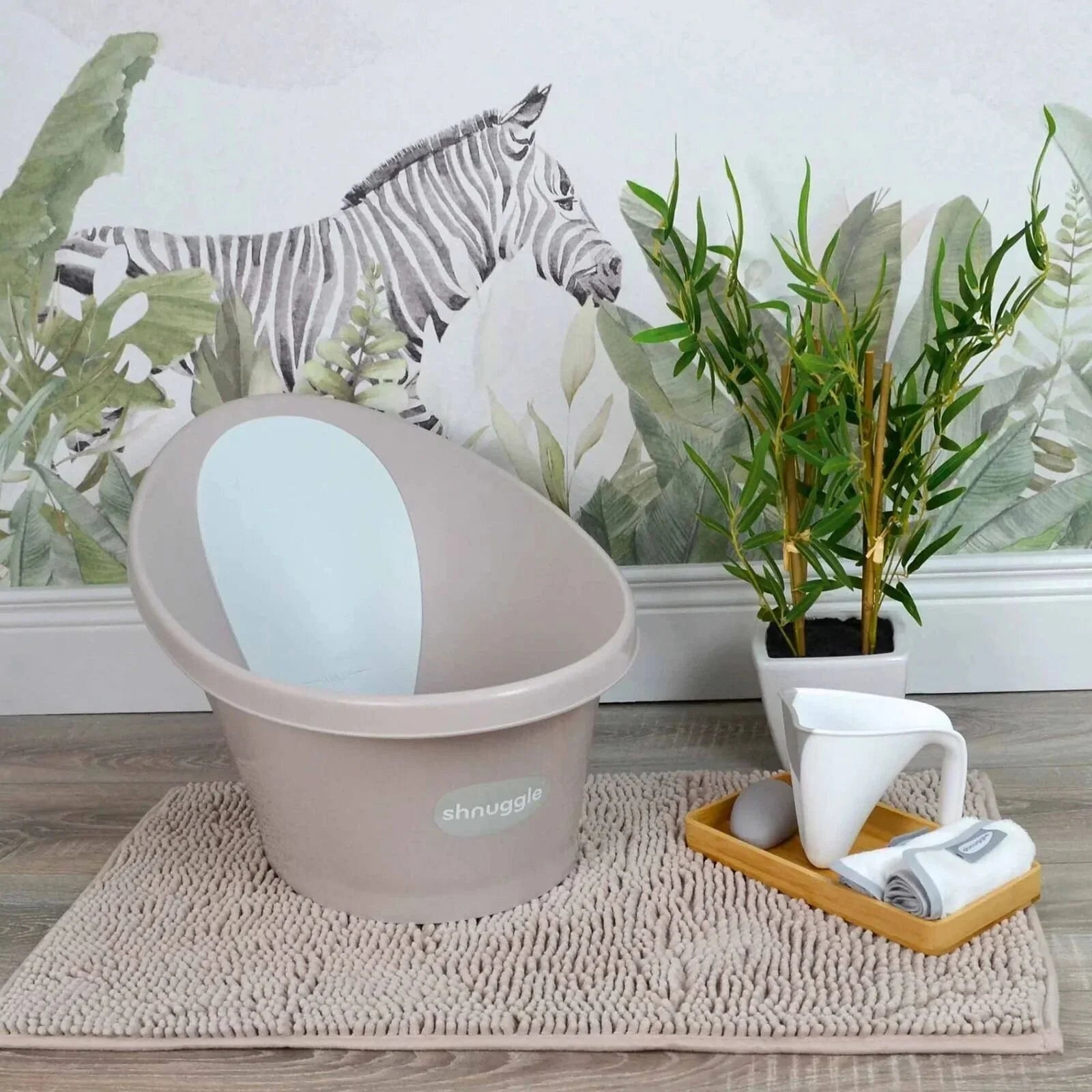 Shnuggle Newborn Baby Bath with Plug - Taupe - Baby&More