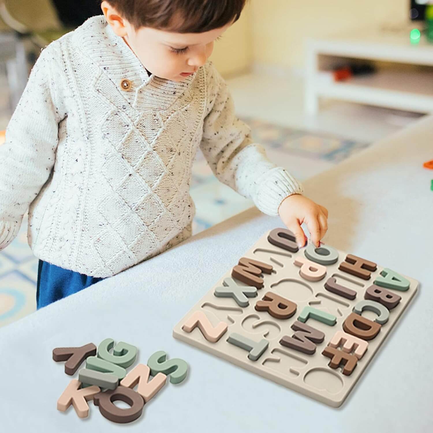 Silicone Alphabet Puzzle in Muted Colours - Baby&More