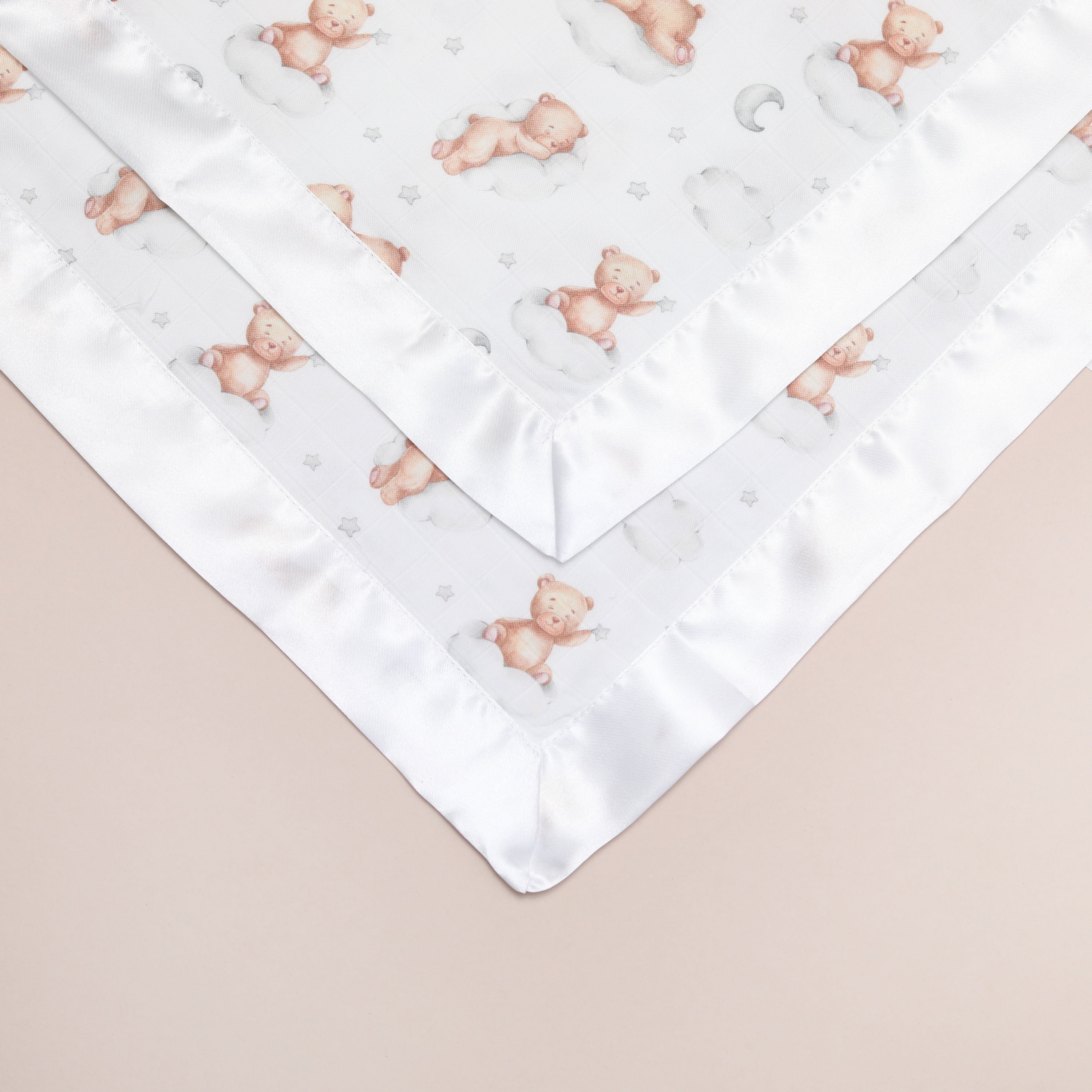 Bullabaloo Sleeping Bears Comforter Blanket - White Satin - 2 Pack