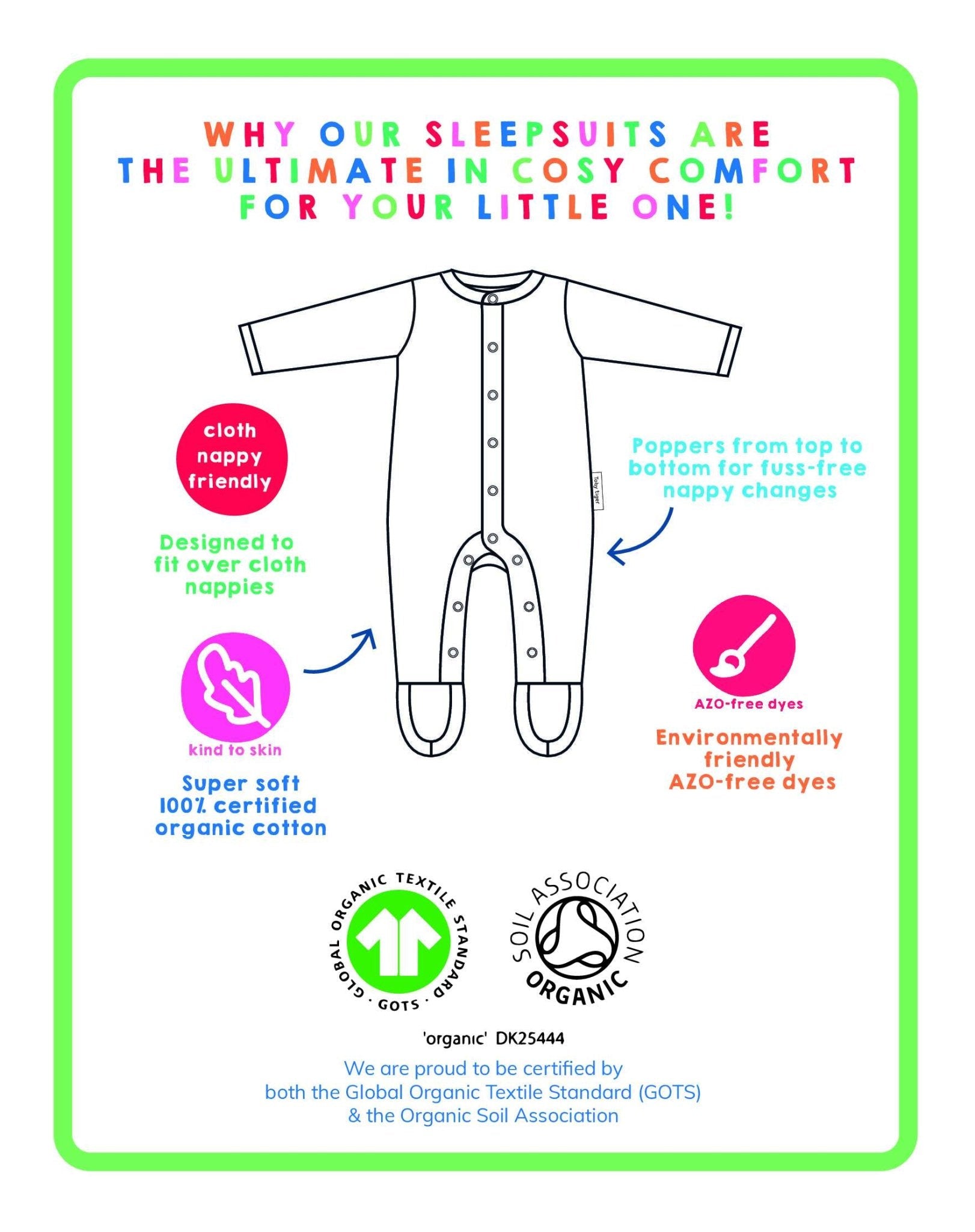 Organic Sleepsuit - Kitten Print