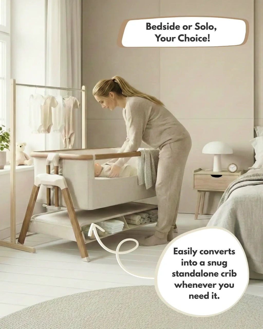 Sona Bedside & Co - Sleeping Crib - Beige - Baby&More
