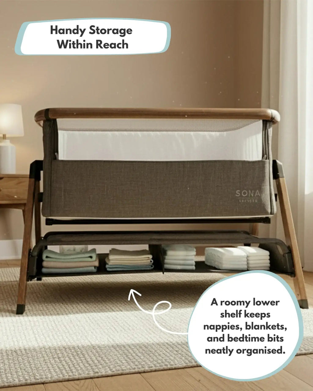 Sona Bedside & Co - Sleeping Crib - Grey - Baby&More