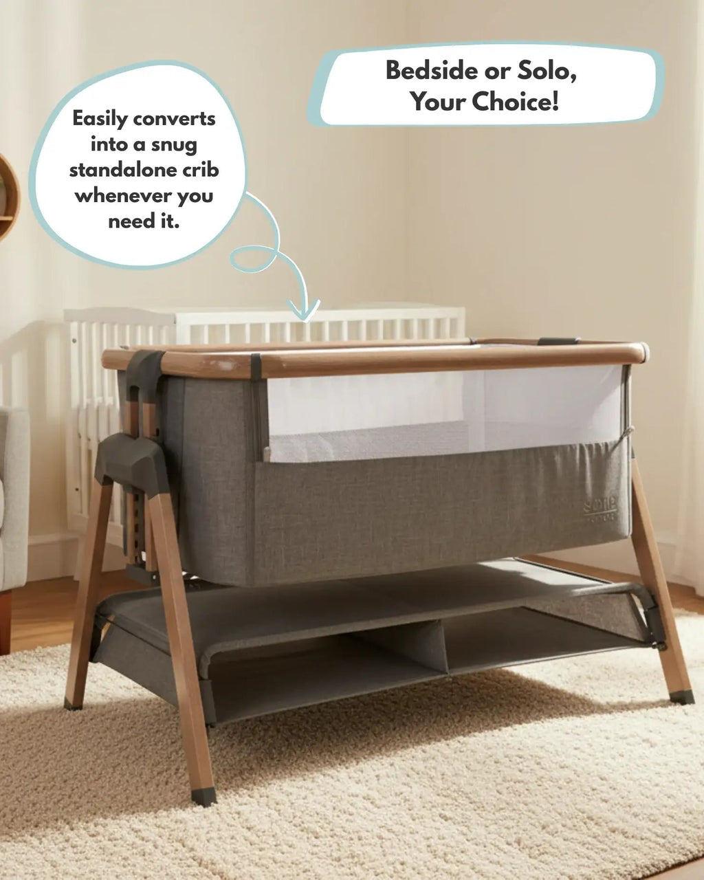 Sona Bedside & Co - Sleeping Crib - Grey - Baby&More