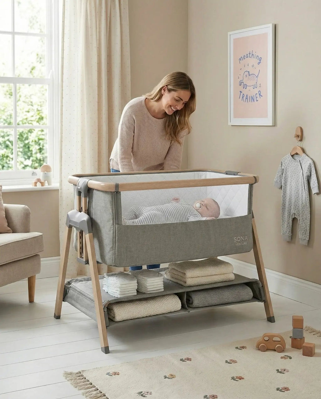 Sona Bedside & Co - Sleeping Crib - Grey - Baby&More
