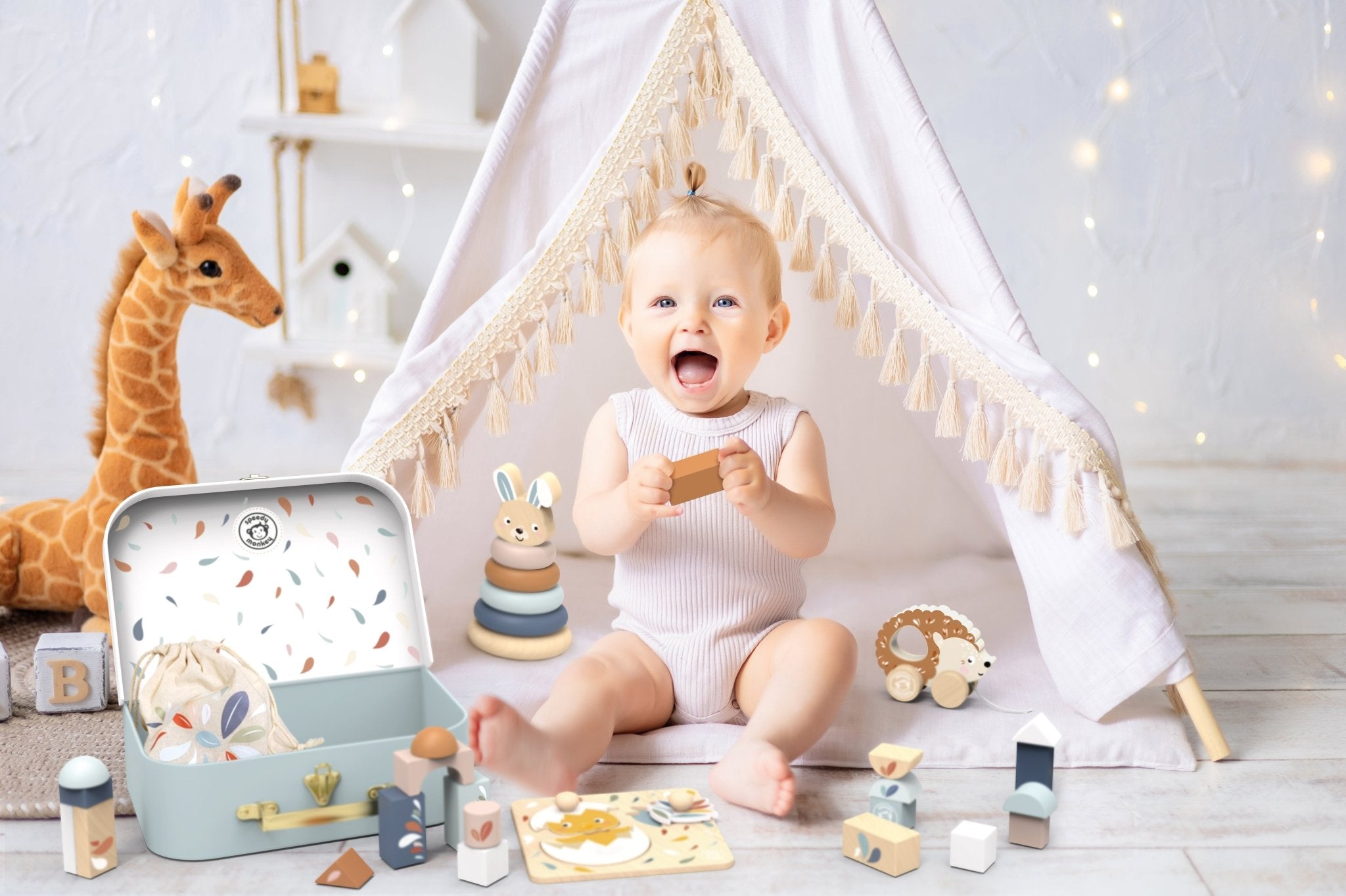 Speedy Monkey My First Toy Box with Wooden Toys - Baby&More