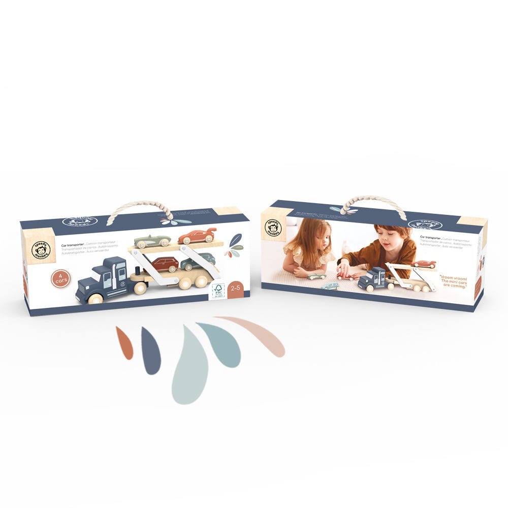 Speedy Monkey Wooden Car Transporter with Four Cars - Baby&More