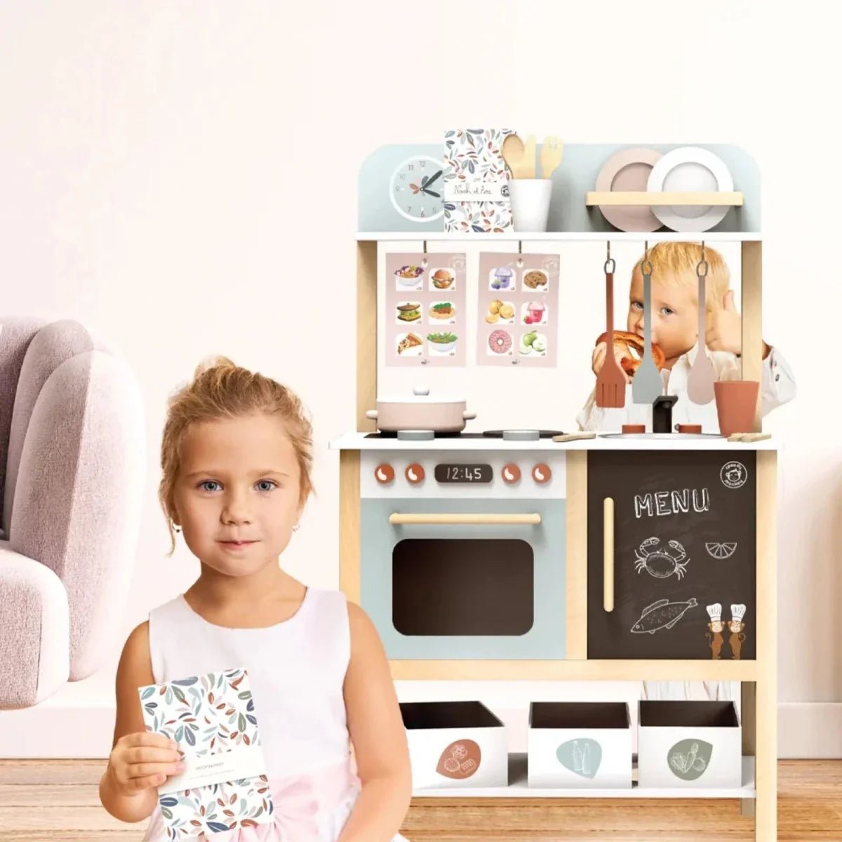 Speedy Monkey Wooden Play Kitchen with Accessories - 20 pcs - Baby&More
