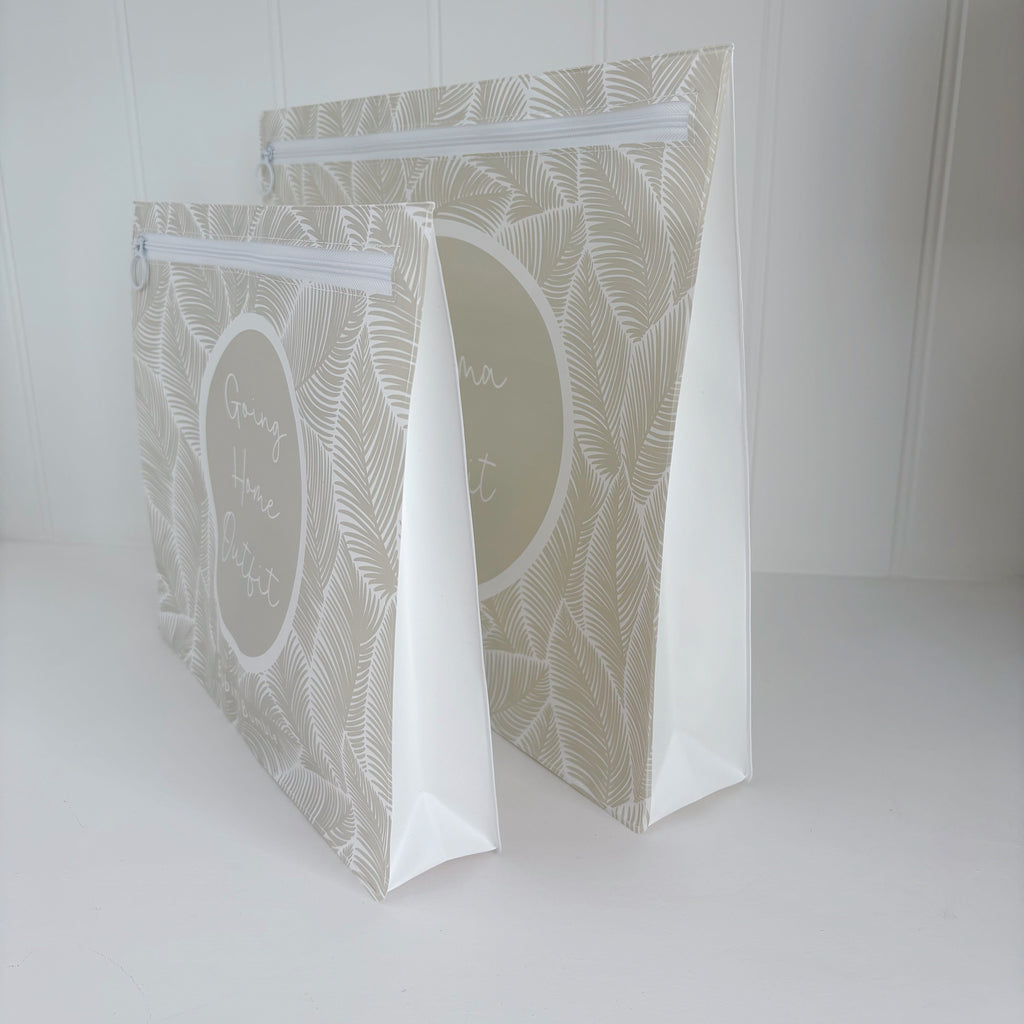 Bobbin and Bumble Hospital Bag Organiser Pouches - Unisex Beige Leaf Print