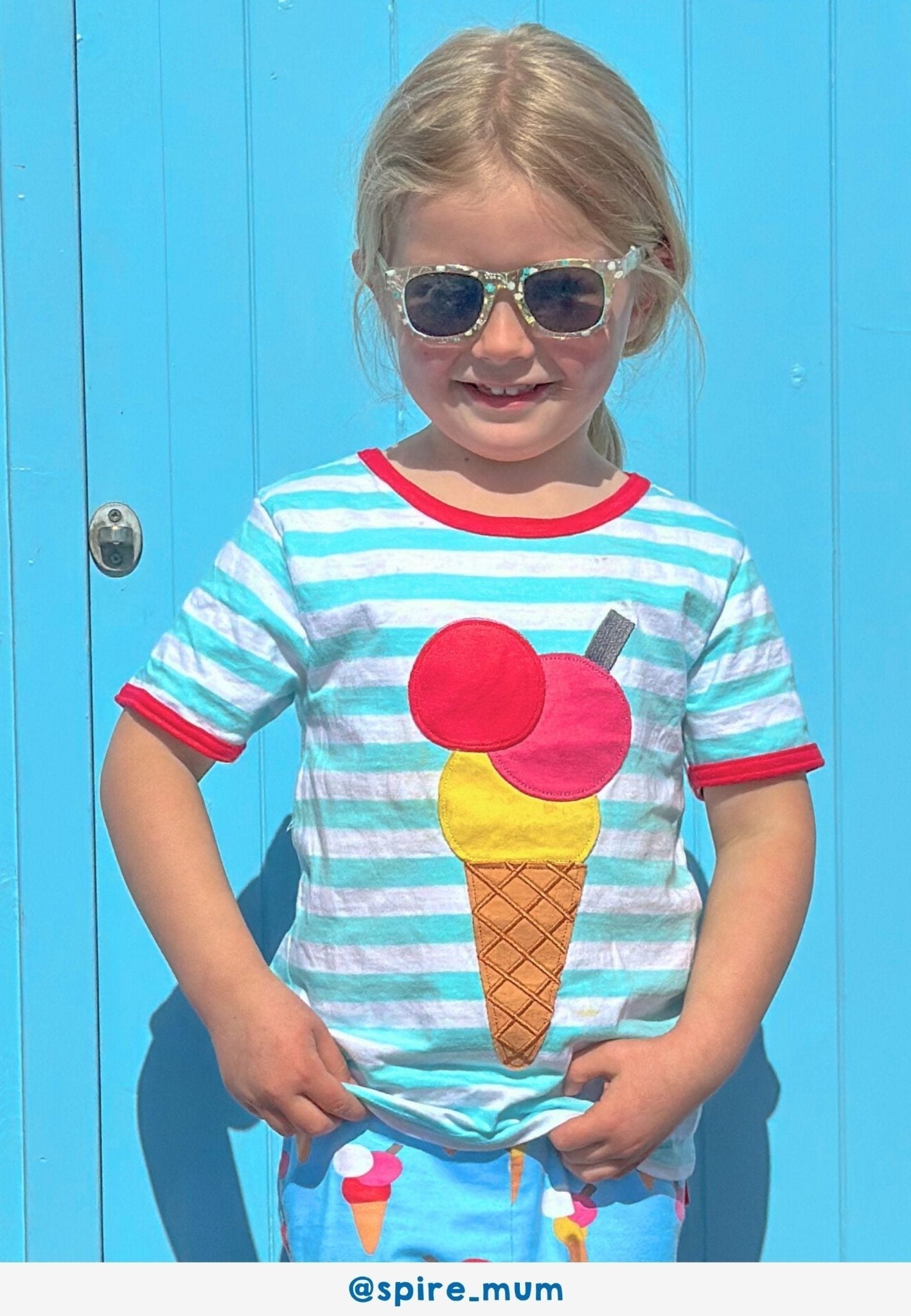 Toby Tiger Organic Applique Short-Sleeved T-Shirt - Ice Cream