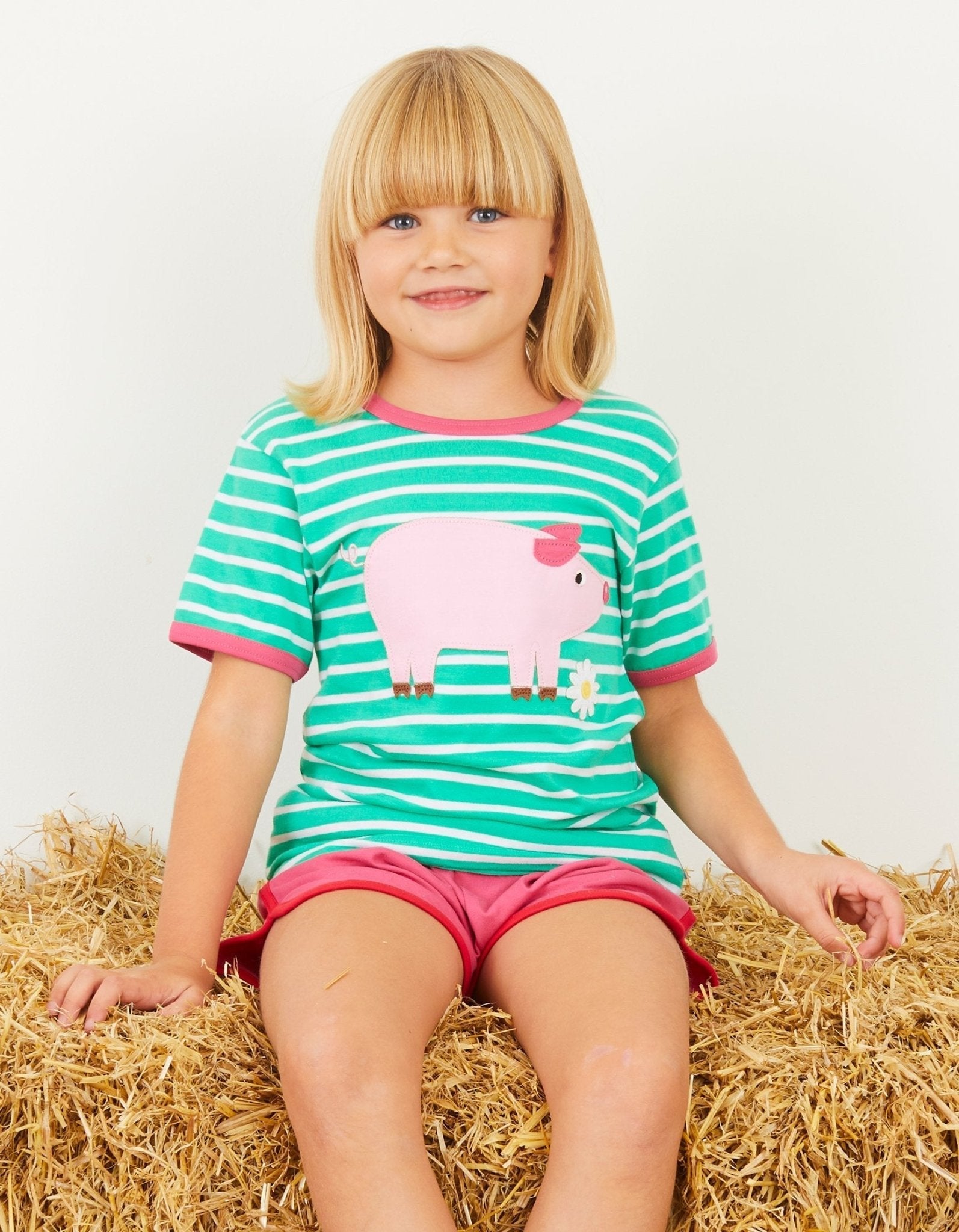 Toby Tiger Organic Applique Short-Sleeved T-Shirt - Pig