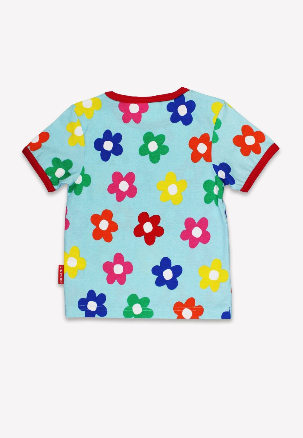 Toby Tiger Organic Applique Short-Sleeved T-Shirt - Rainbow Bloom Bunny Pocket