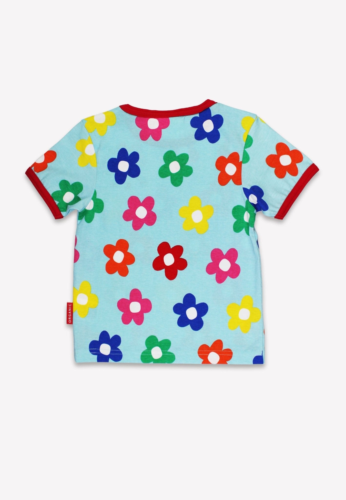 Toby Tiger Organic Applique Short-Sleeved T-Shirt - Rainbow Bloom Bunny Pocket