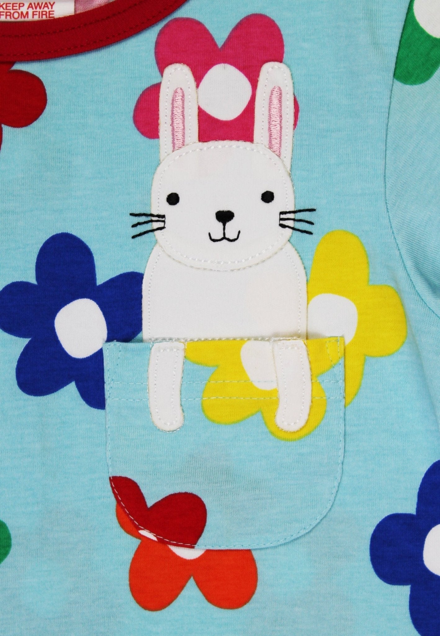 Toby Tiger Organic Applique Short-Sleeved T-Shirt - Rainbow Bloom Bunny Pocket