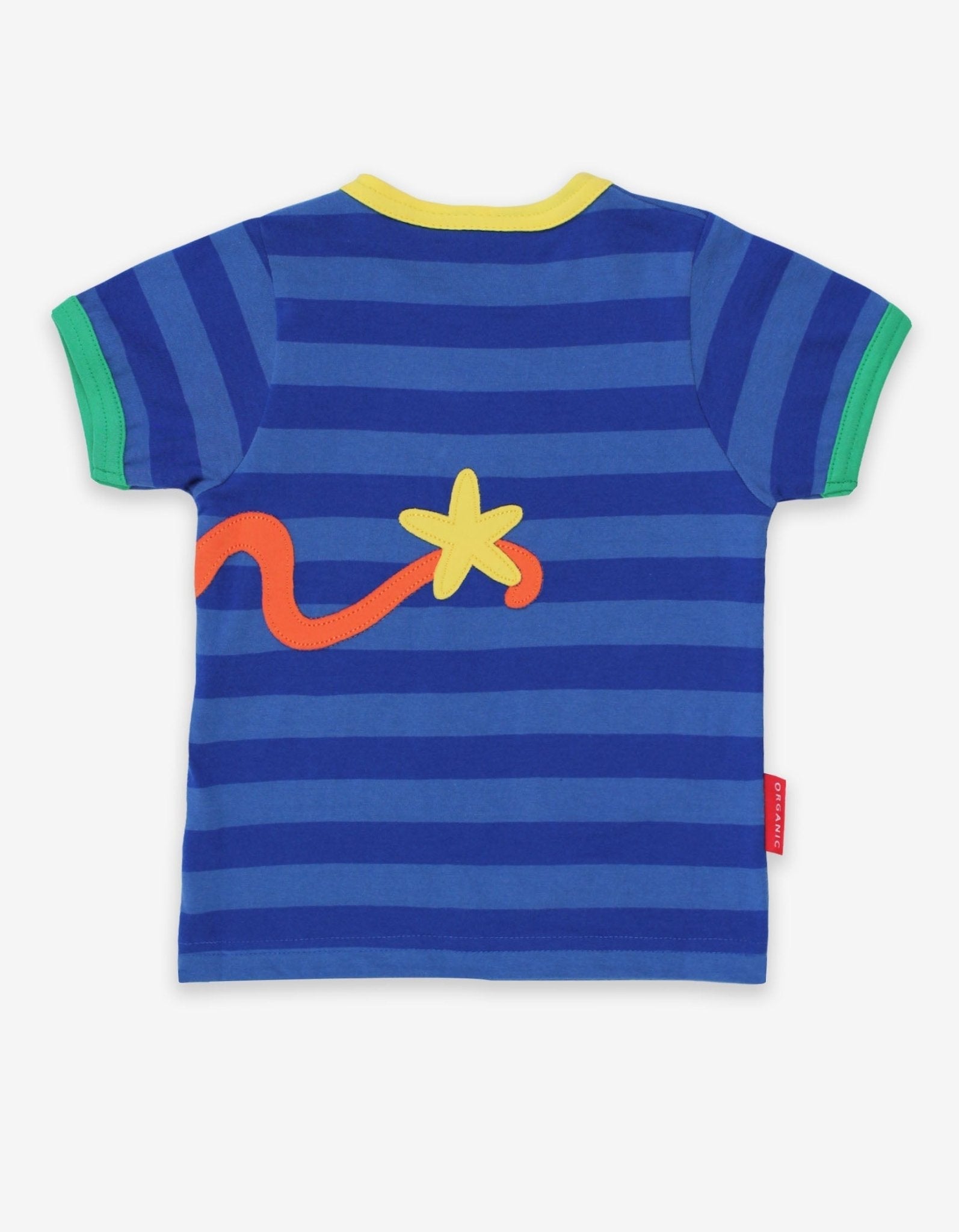Toby Tiger Organic Applique Short-Sleeved T-Shirt - Octopus Blue Striped