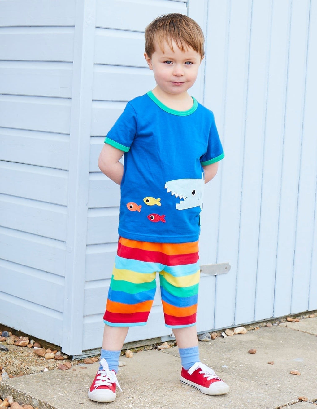 Toby Tiger Organic Applique Short-Sleeved T-Shirt - Shark