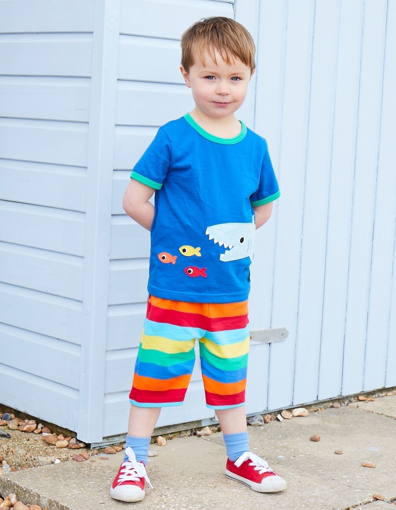 Toby Tiger Organic Applique Short-Sleeved T-Shirt - Shark