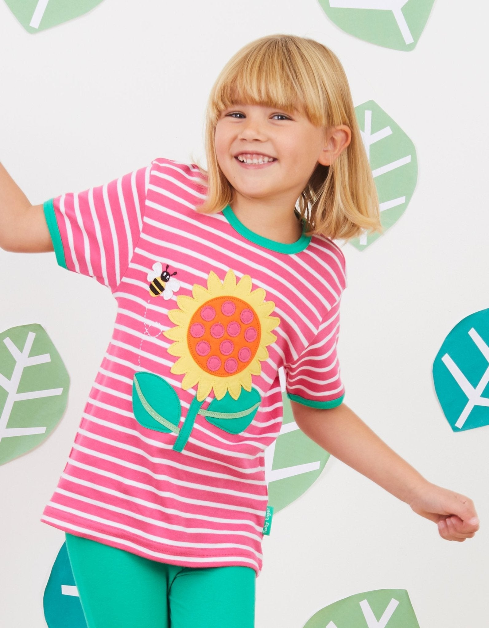 Toby Tiger Organic Applique Short-Sleeved T-Shirt - Sunflower